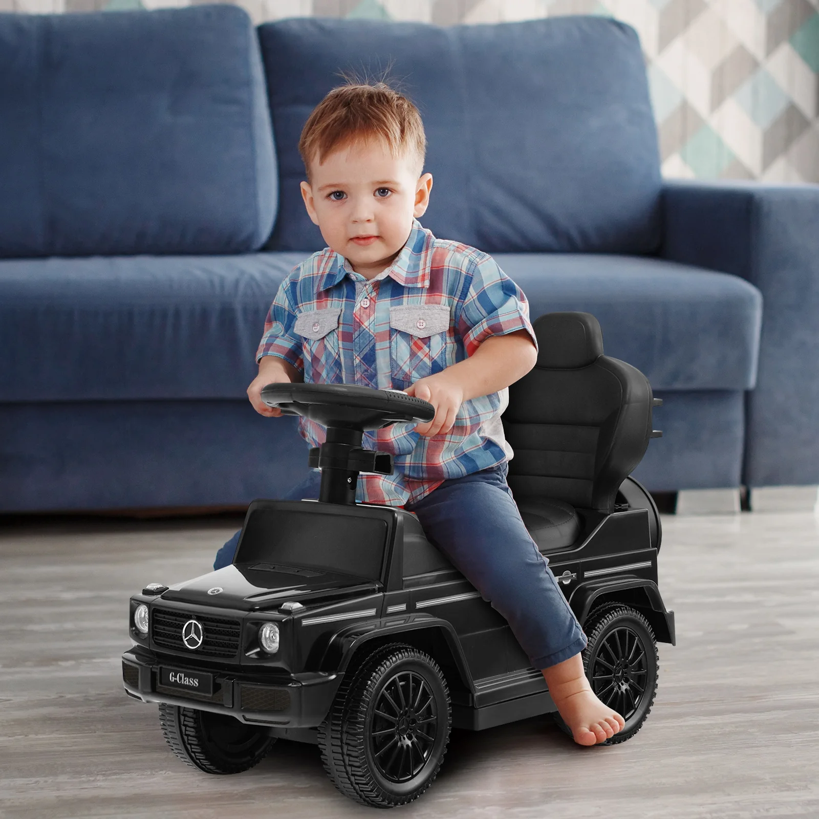 3-In-1 Ride on Push Car Mercedes Benz G350 Stroller Sliding Car with Canopy - Image 2