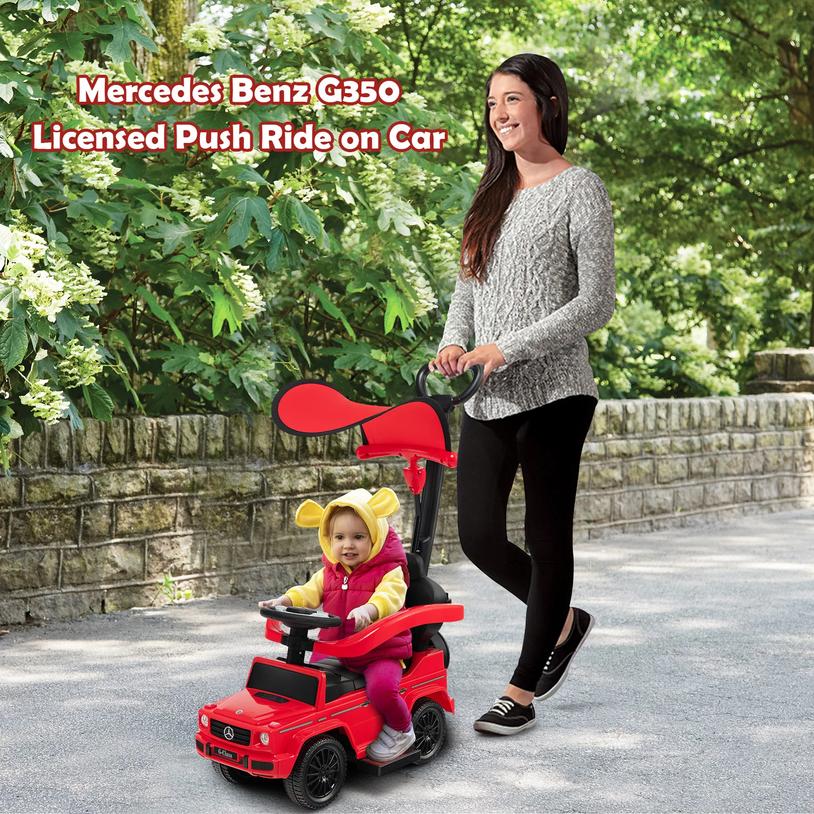 3-In-1 Ride on Push Car Mercedes Benz G350 Stroller Sliding Car with Canopy - Image 21