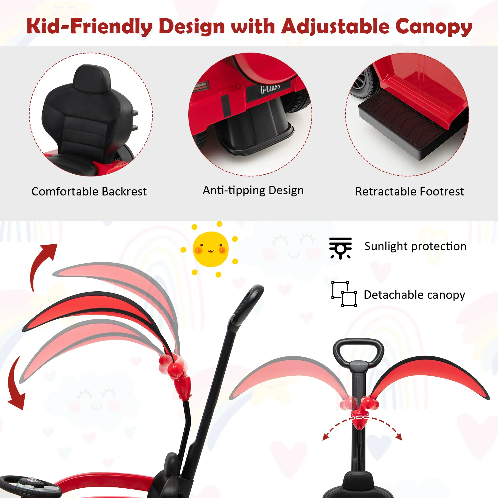 3-In-1 Ride on Push Car Mercedes Benz G350 Stroller Sliding Car with Canopy - Image 23