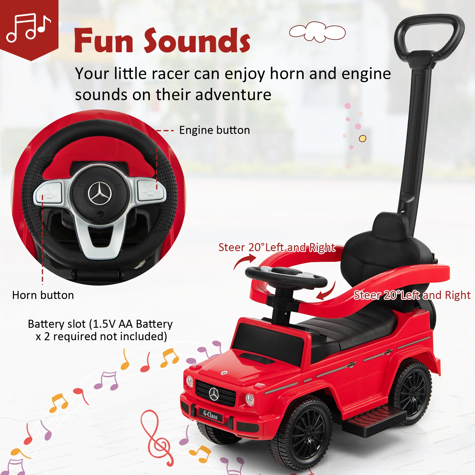 3-In-1 Ride on Push Car Mercedes Benz G350 Stroller Sliding Car with Canopy - Image 24