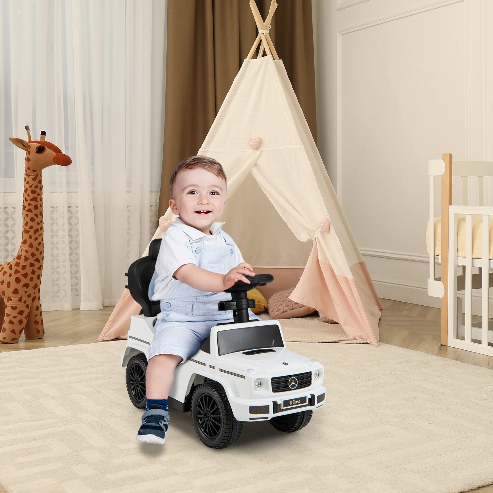 3-In-1 Ride on Push Car Mercedes Benz G350 Stroller Sliding Car with Canopy - Image 26