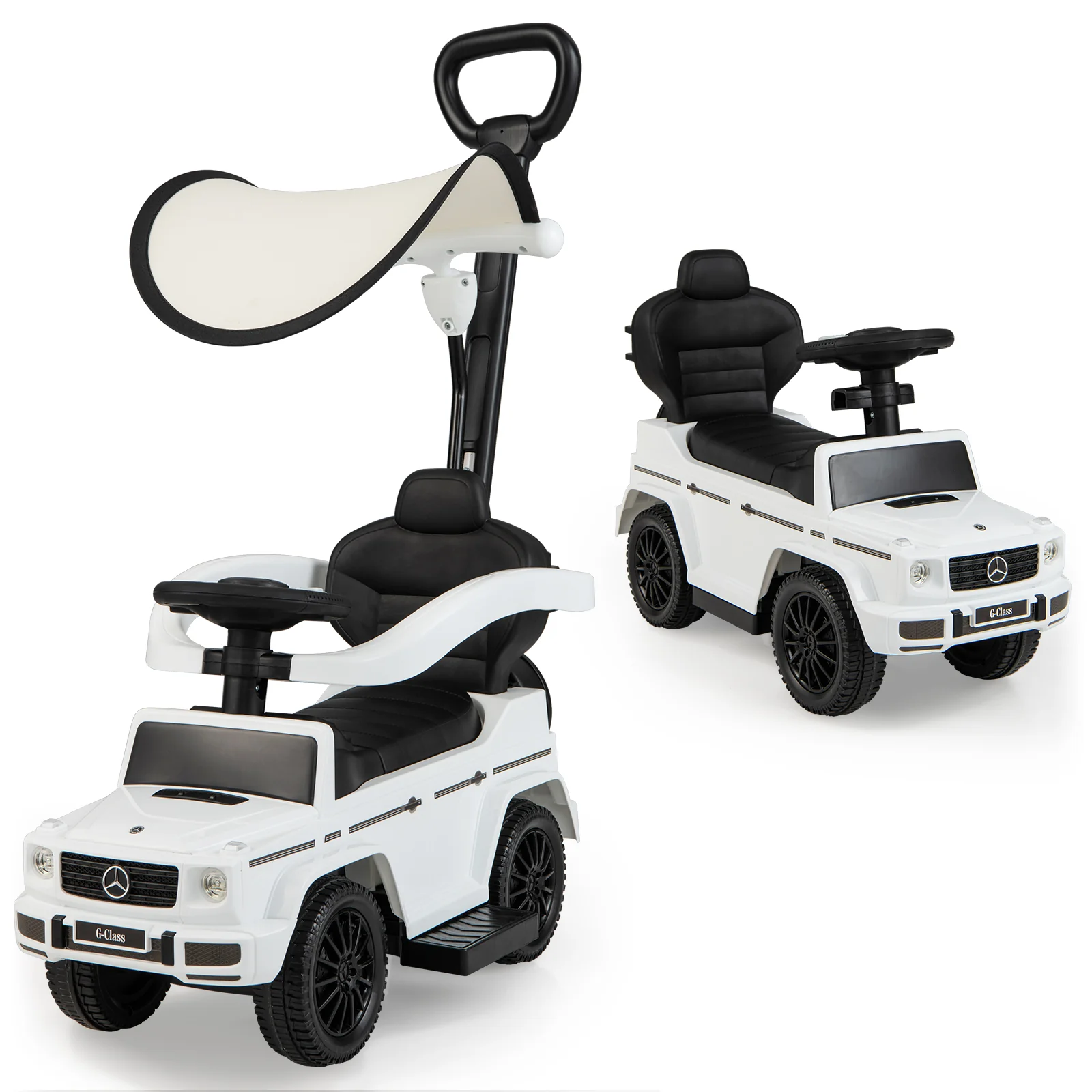 3-In-1 Ride on Push Car Mercedes Benz G350 Stroller Sliding Car with Canopy - Image 27