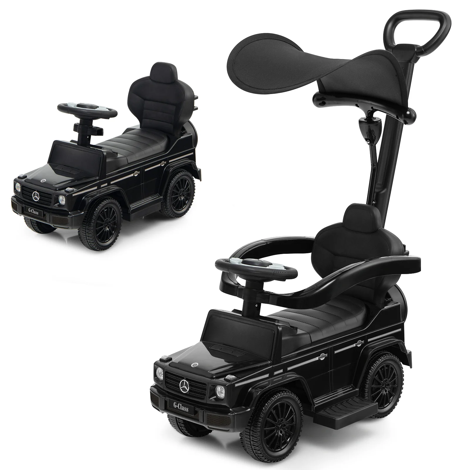3-In-1 Ride on Push Car Mercedes Benz G350 Stroller Sliding Car with Canopy - Image 3