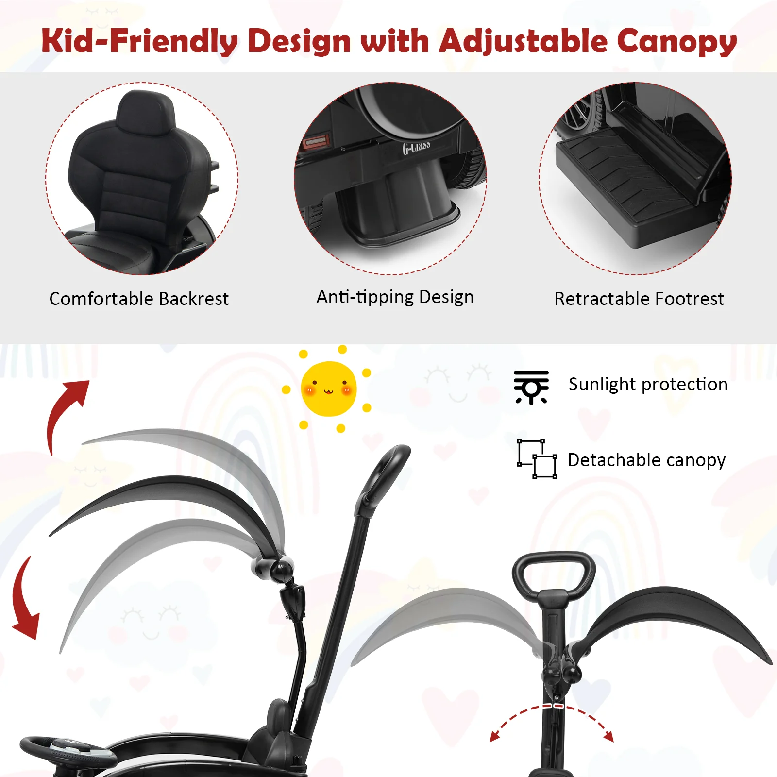 3-In-1 Ride on Push Car Mercedes Benz G350 Stroller Sliding Car with Canopy - Image 7