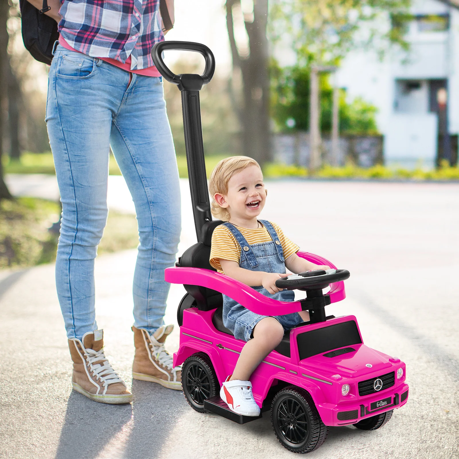 3-In-1 Ride on Push Car Mercedes Benz G350 Stroller Sliding Car with Canopy - Image 9