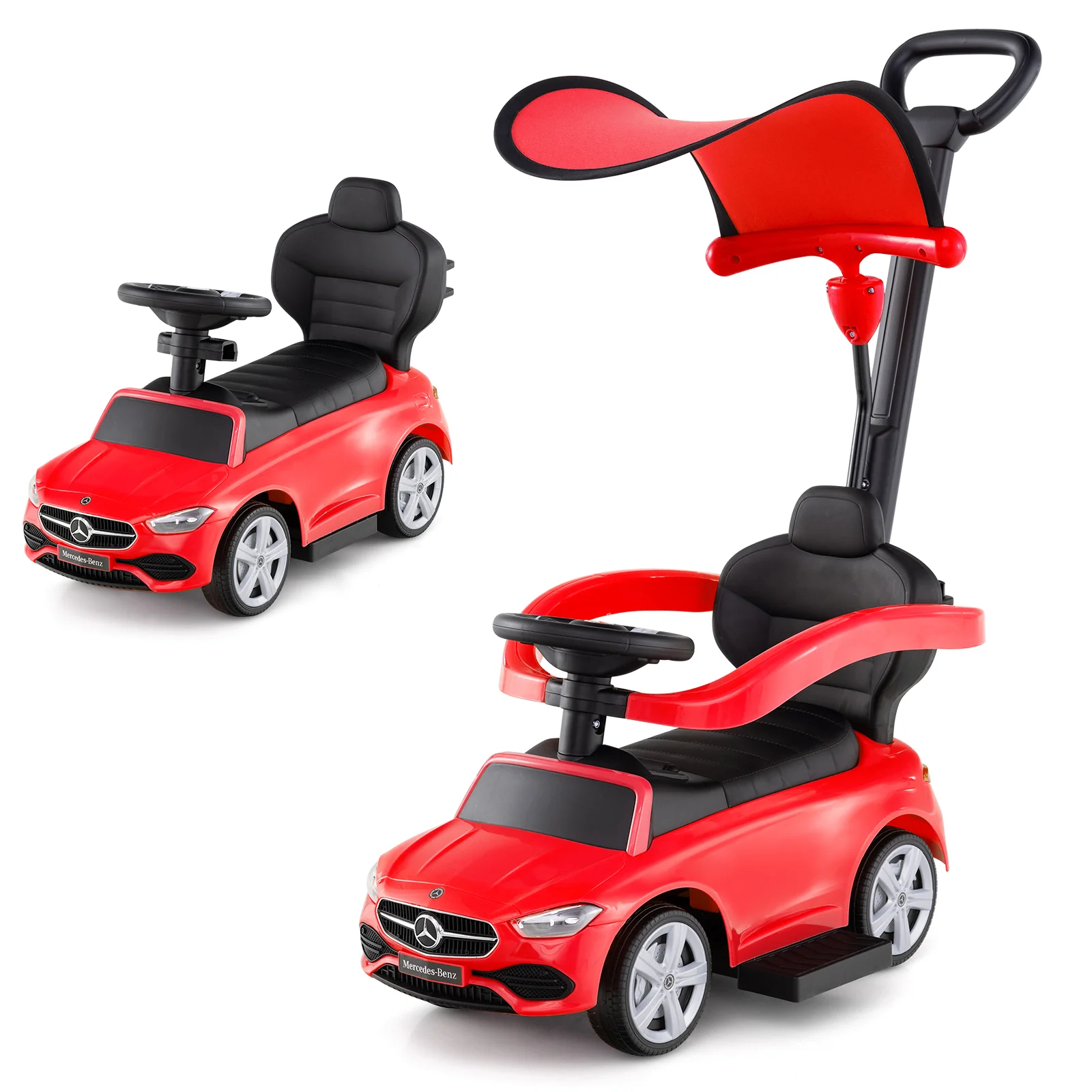 3-in-1 Ride on Push Car Mercedes-Benz Licensed Sliding Car with Canopy - Image 12