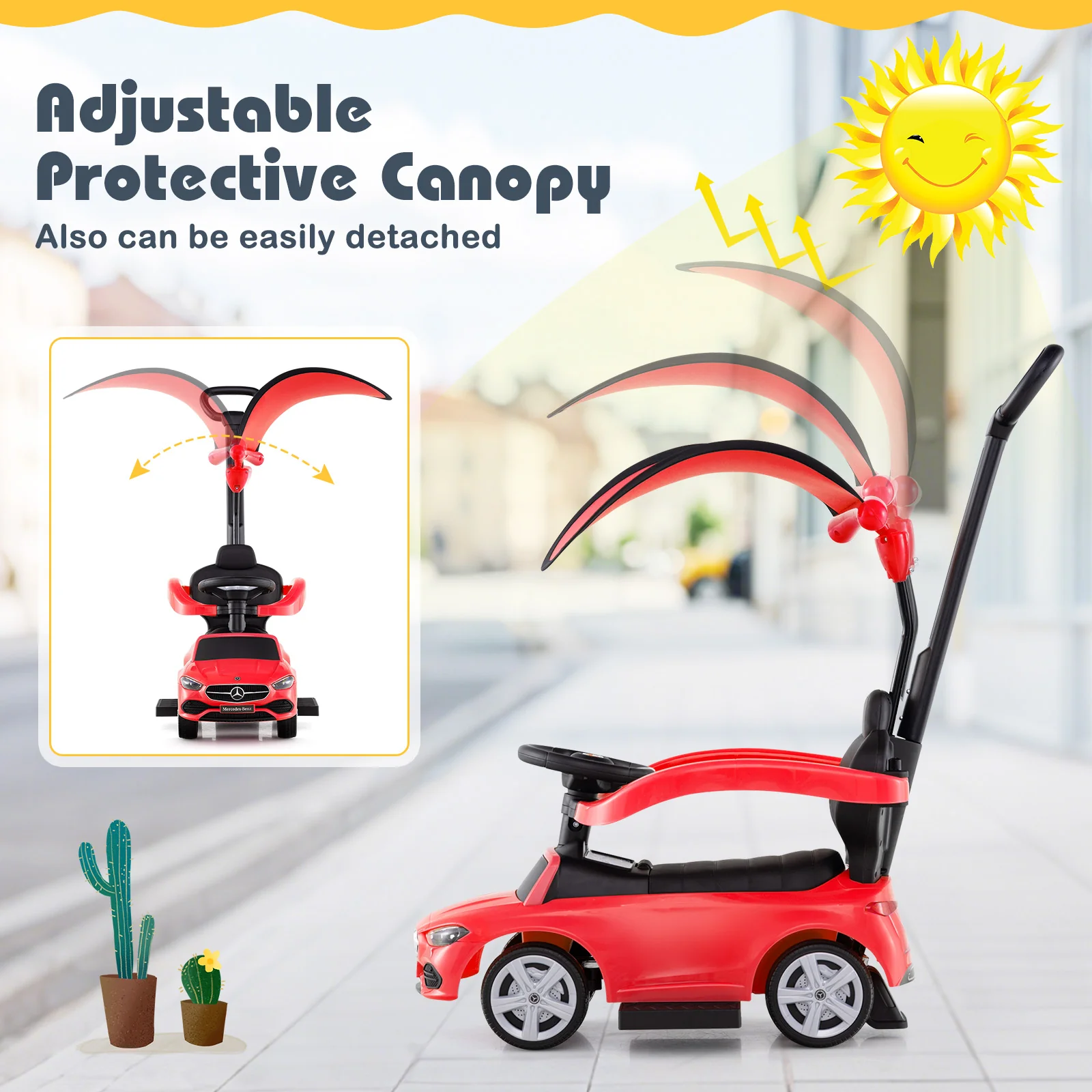 3-in-1 Ride on Push Car Mercedes-Benz Licensed Sliding Car with Canopy - Image 16