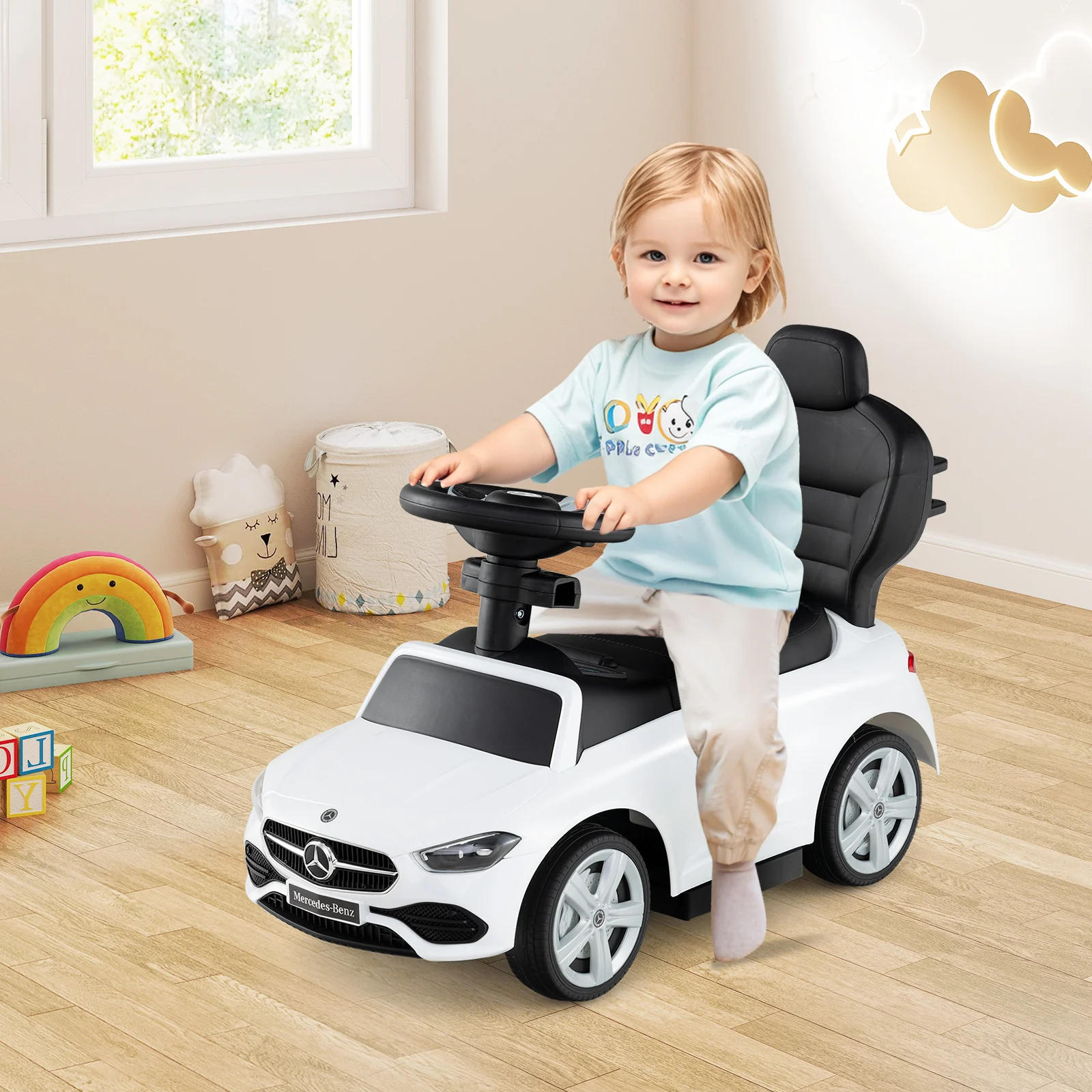 3-in-1 Ride on Push Car Mercedes-Benz Licensed Sliding Car with Canopy - Image 18