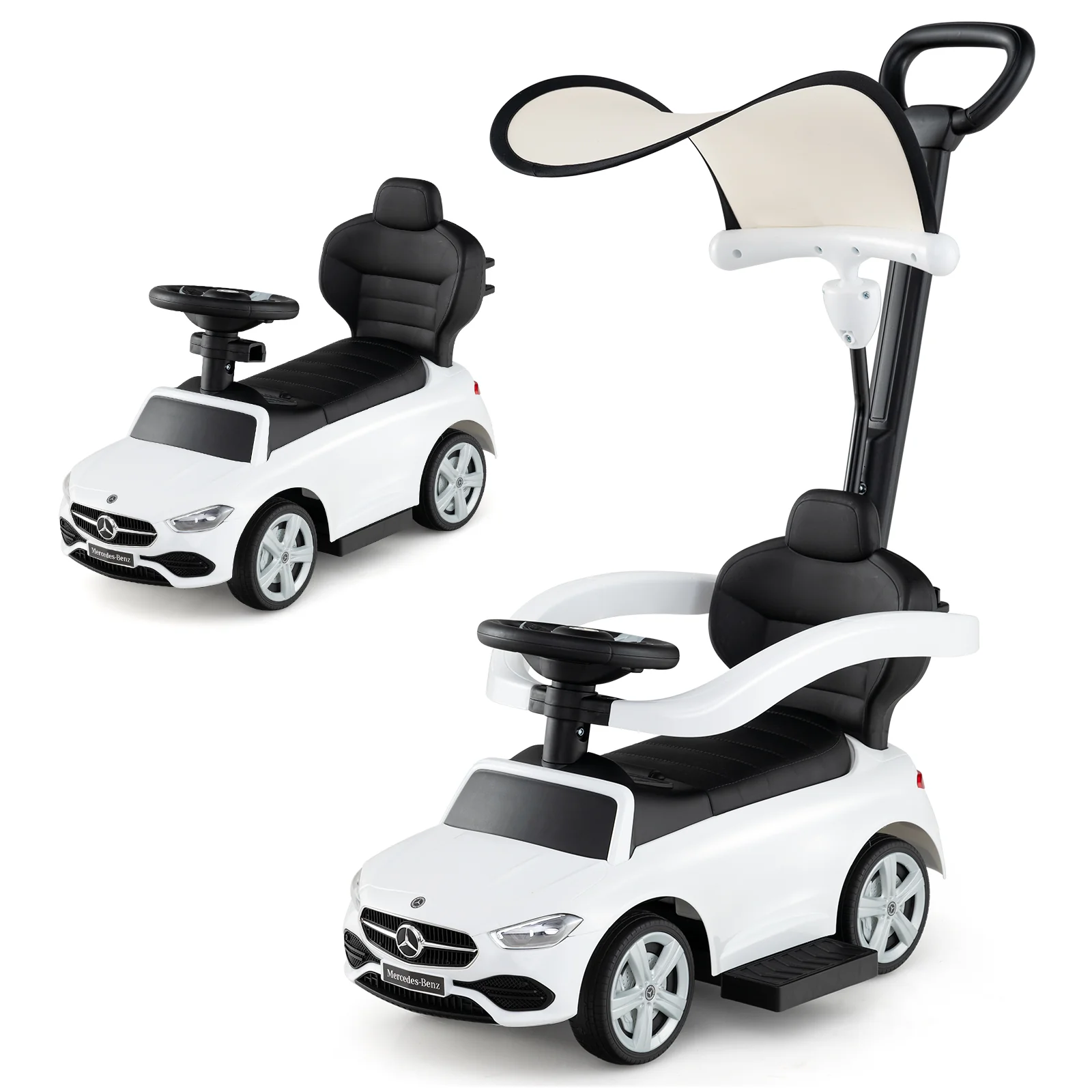 3-in-1 Ride on Push Car Mercedes-Benz Licensed Sliding Car with Canopy - Image 20