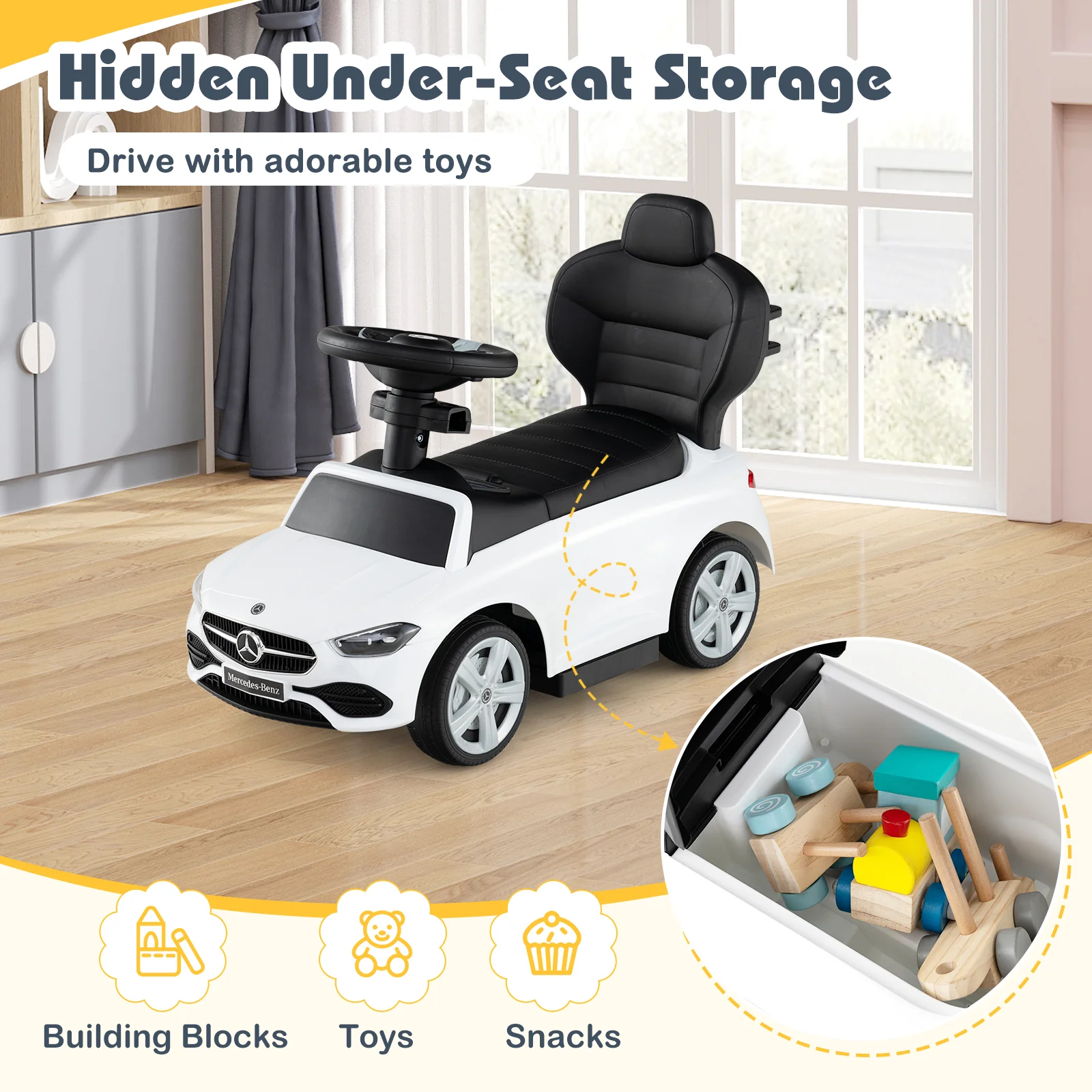 3-in-1 Ride on Push Car Mercedes-Benz Licensed Sliding Car with Canopy - Image 24