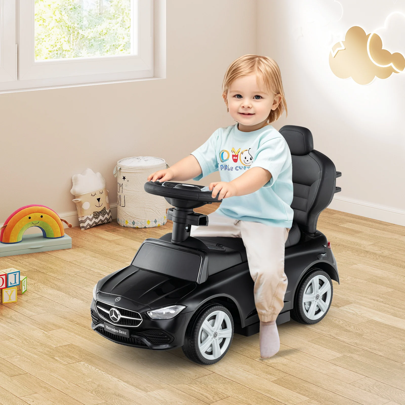 3-in-1 Ride on Push Car Mercedes-Benz Licensed Sliding Car with Canopy - Image 26