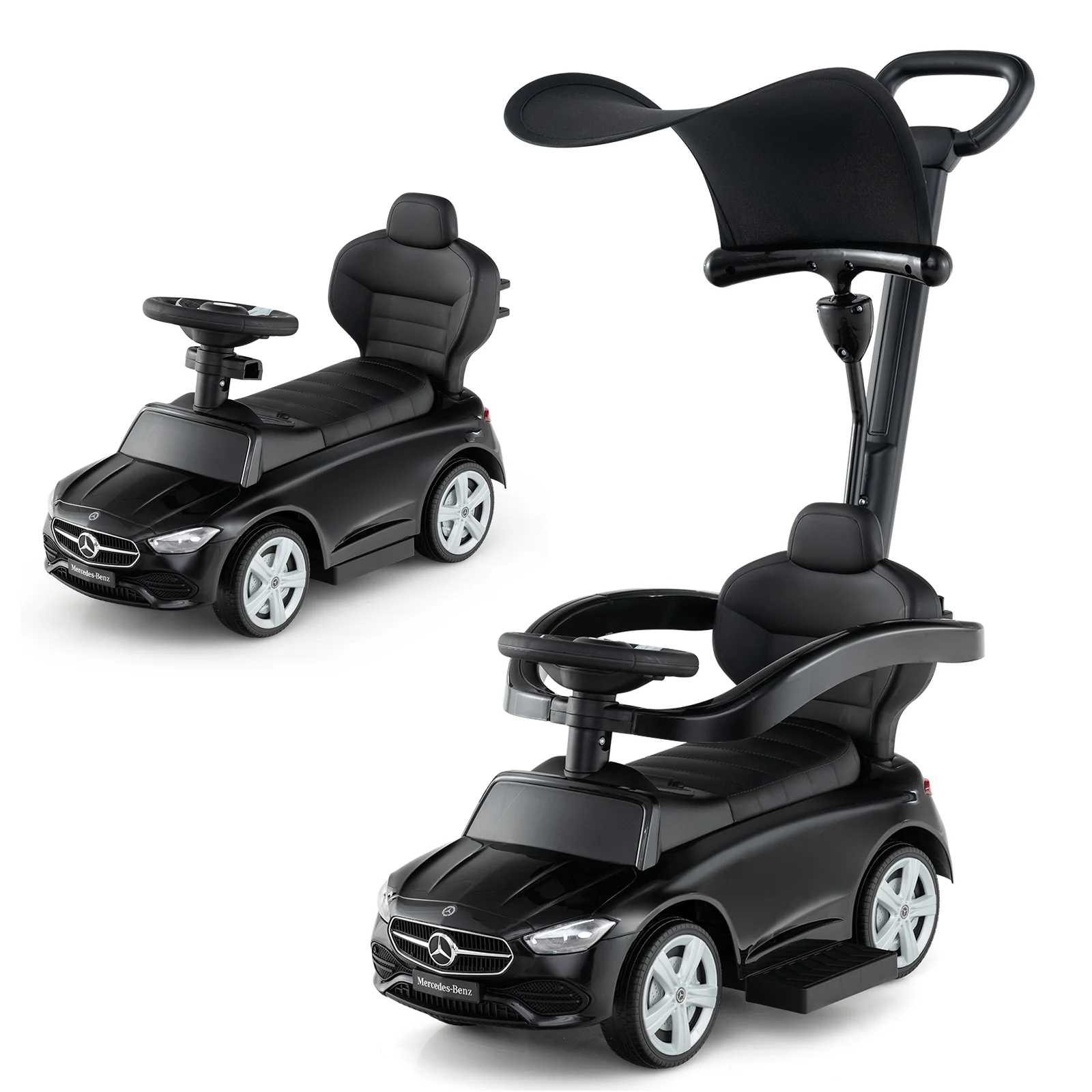 3-in-1 Ride on Push Car Mercedes-Benz Licensed Sliding Car with Canopy - Image 28
