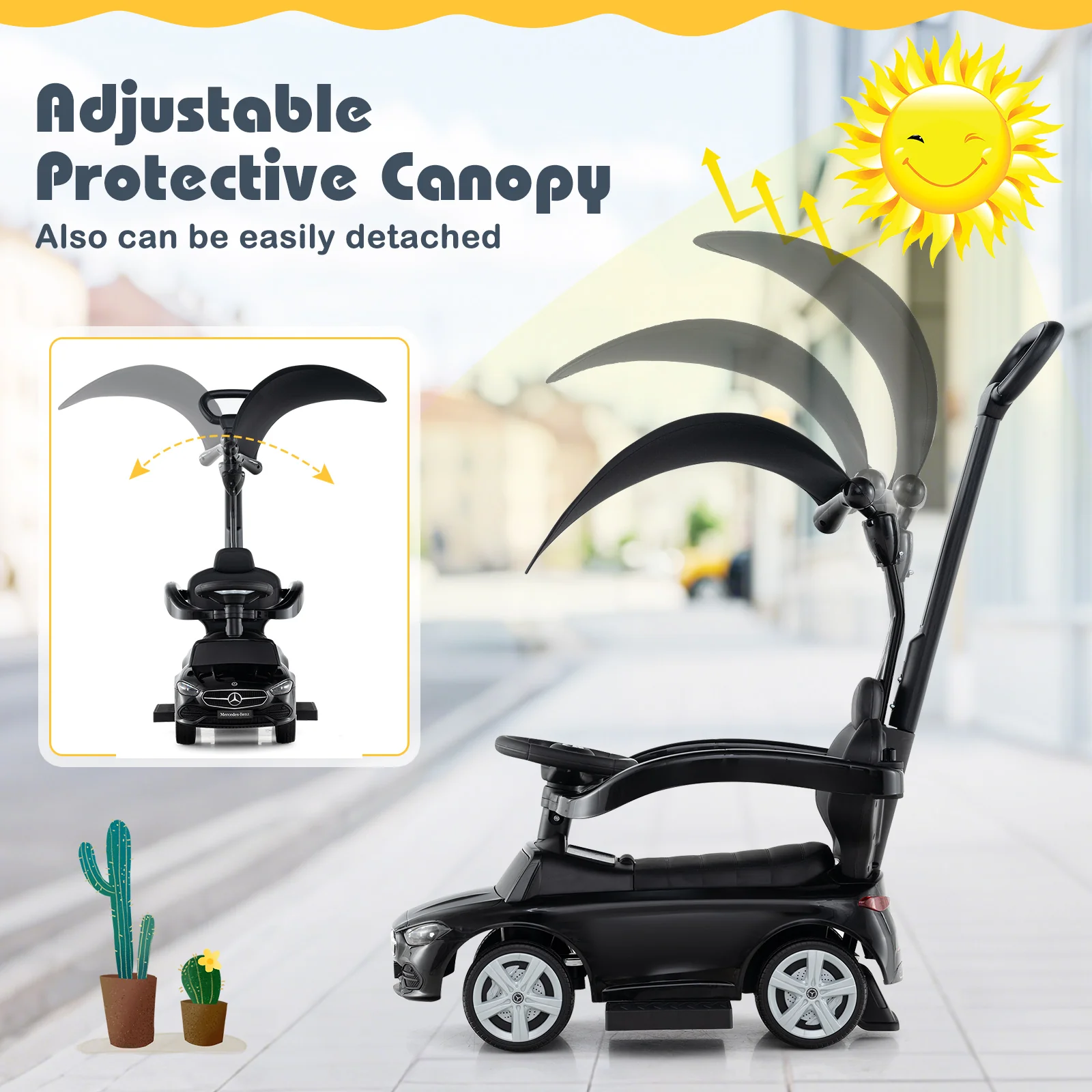 3-in-1 Ride on Push Car Mercedes-Benz Licensed Sliding Car with Canopy - Image 31