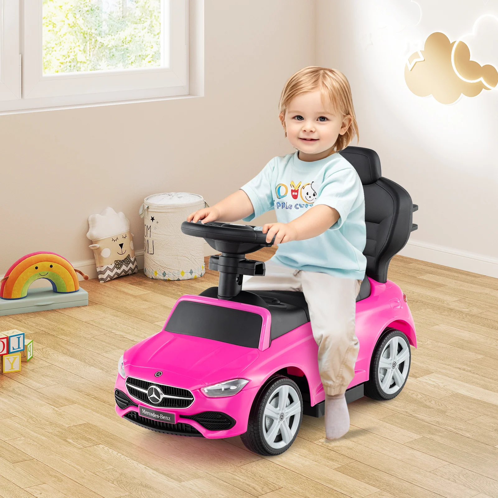 3-in-1 Ride on Push Car Mercedes-Benz Licensed Sliding Car with Canopy - Image 34