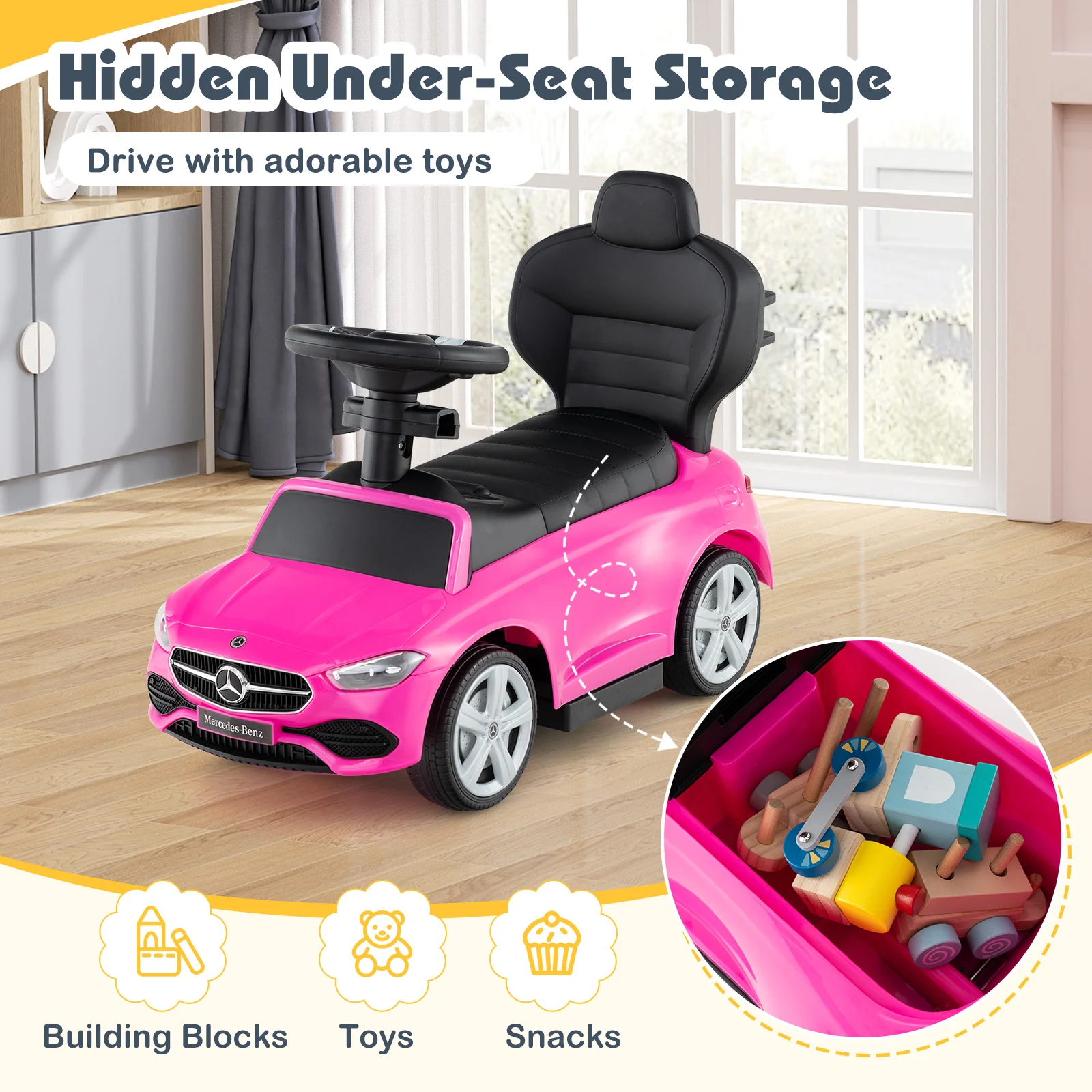 3-in-1 Ride on Push Car Mercedes-Benz Licensed Sliding Car with Canopy - Image 38
