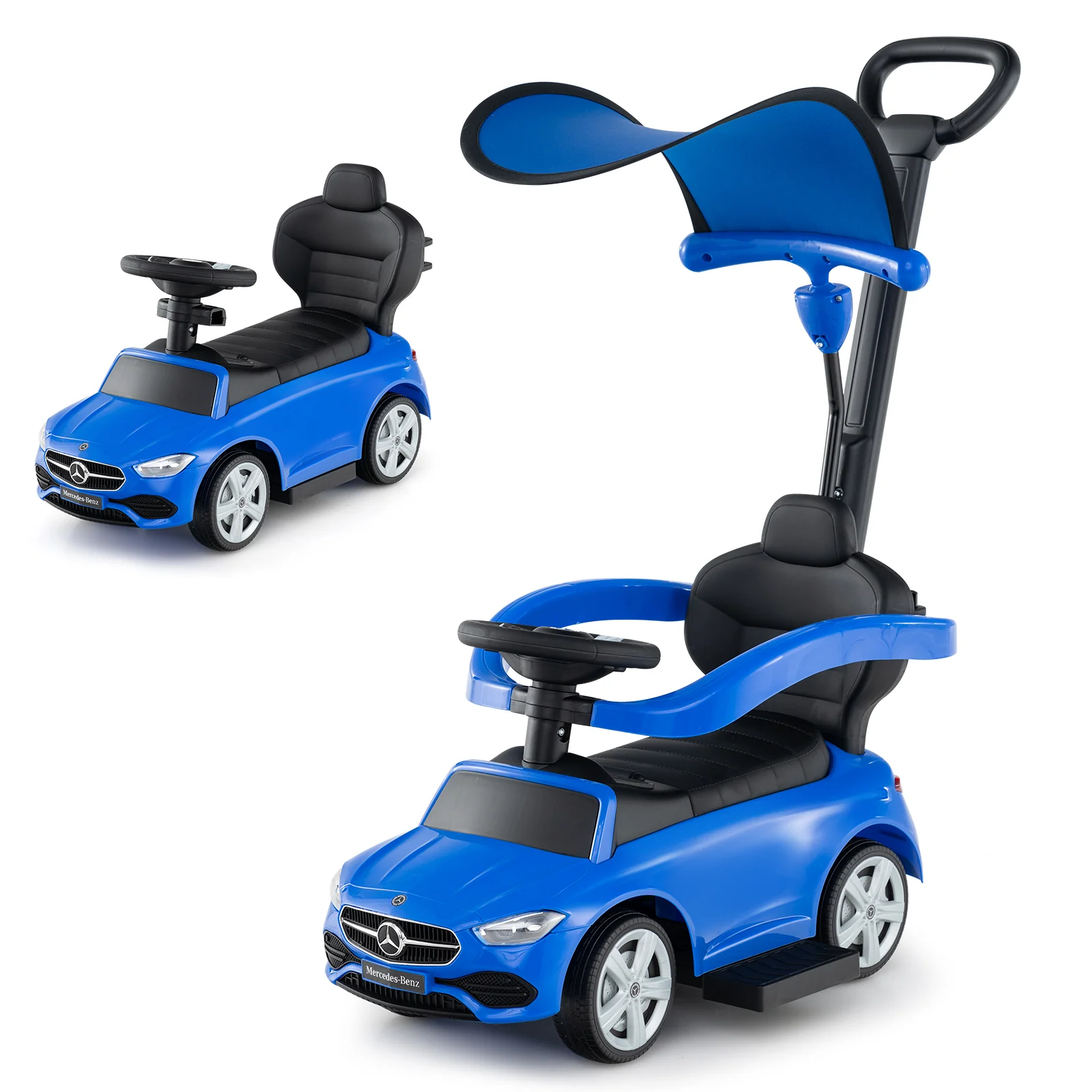 3-in-1 Ride on Push Car Mercedes-Benz Licensed Sliding Car with Canopy - Image 4