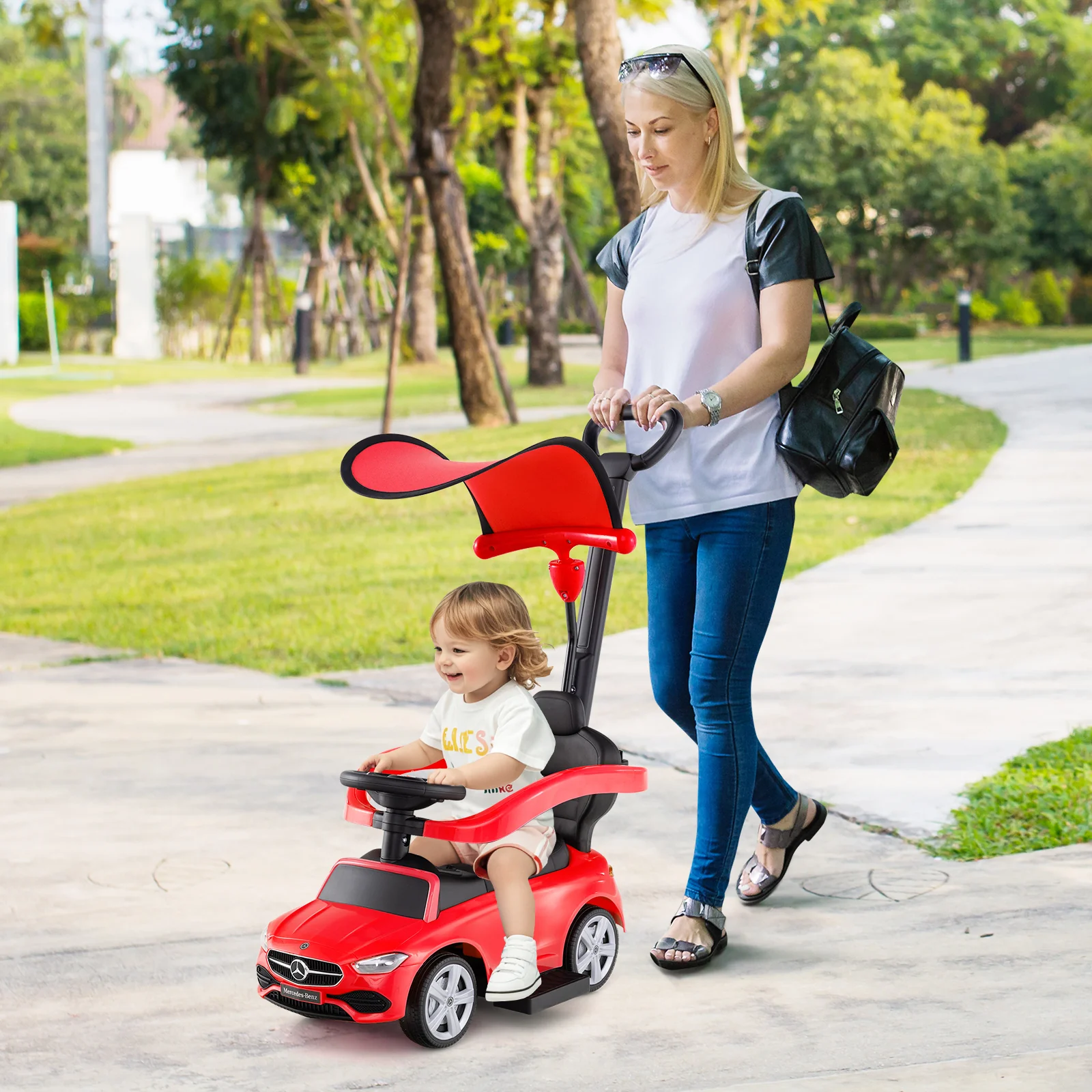 3-in-1 Ride on Push Car Mercedes-Benz Licensed Sliding Car with Canopy - Image 9