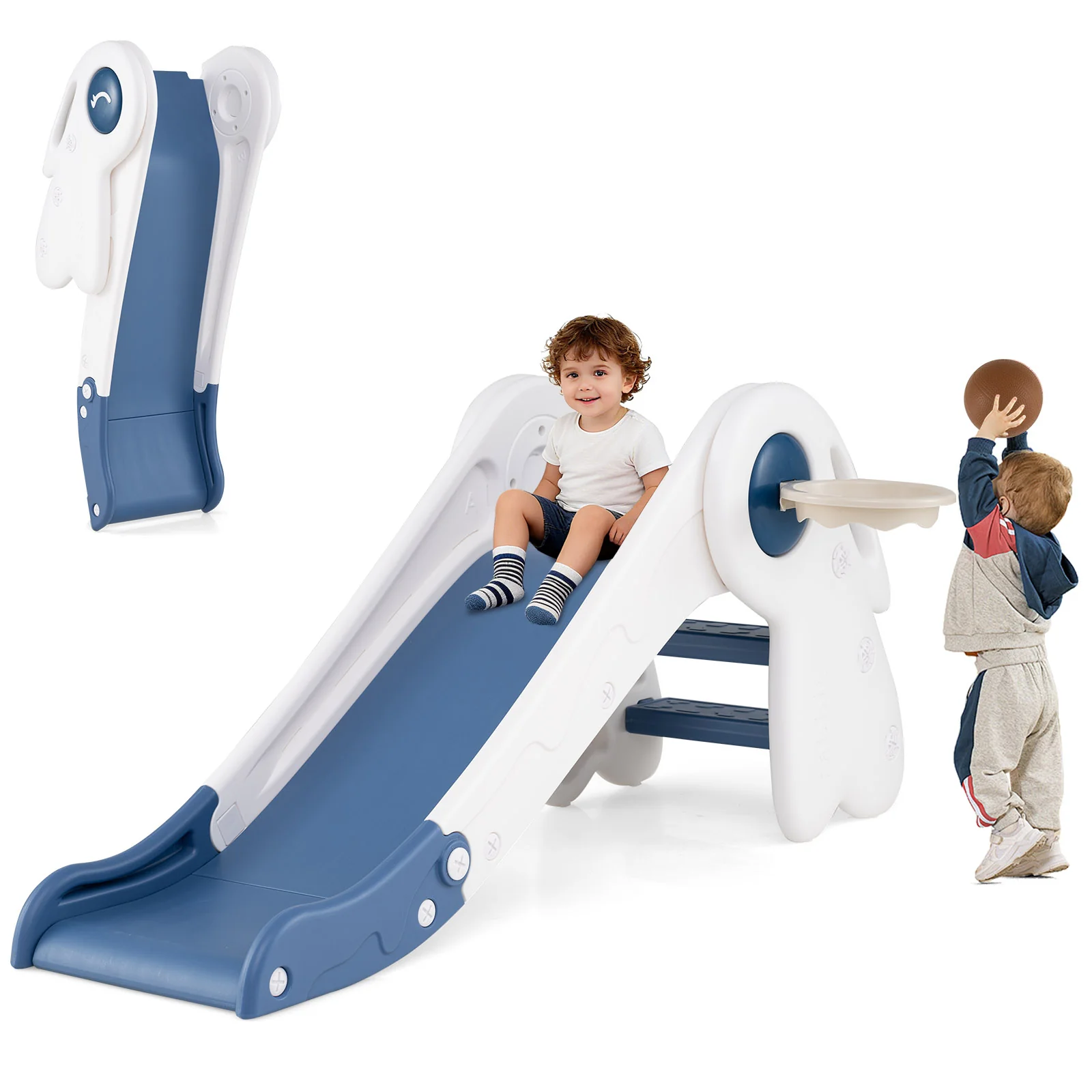 3 in 1 Toddler Slide Baby Slide Climber Playset with Basketball Hoop and Basketball - Image 11