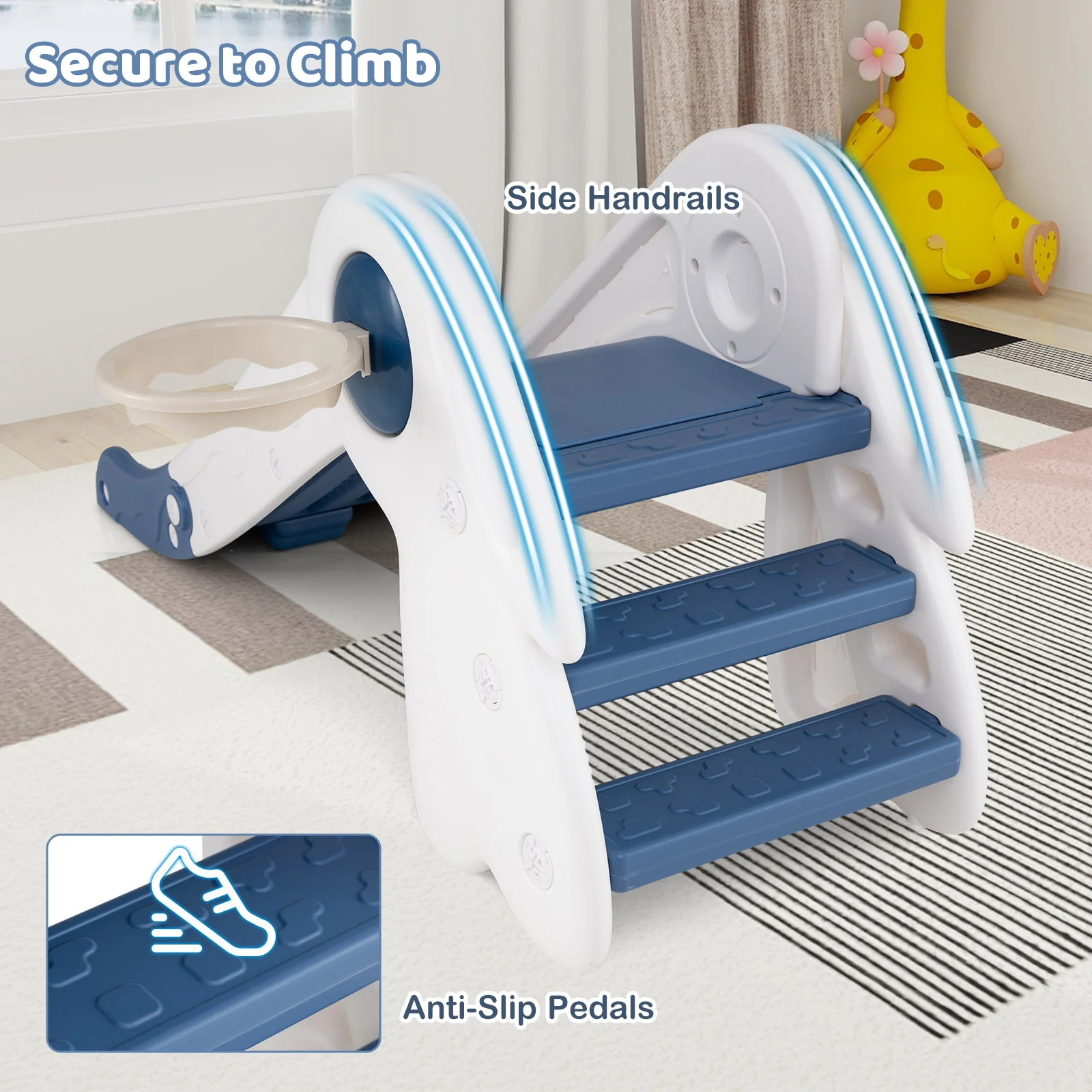 3 in 1 Toddler Slide Baby Slide Climber Playset with Basketball Hoop and Basketball - Image 15