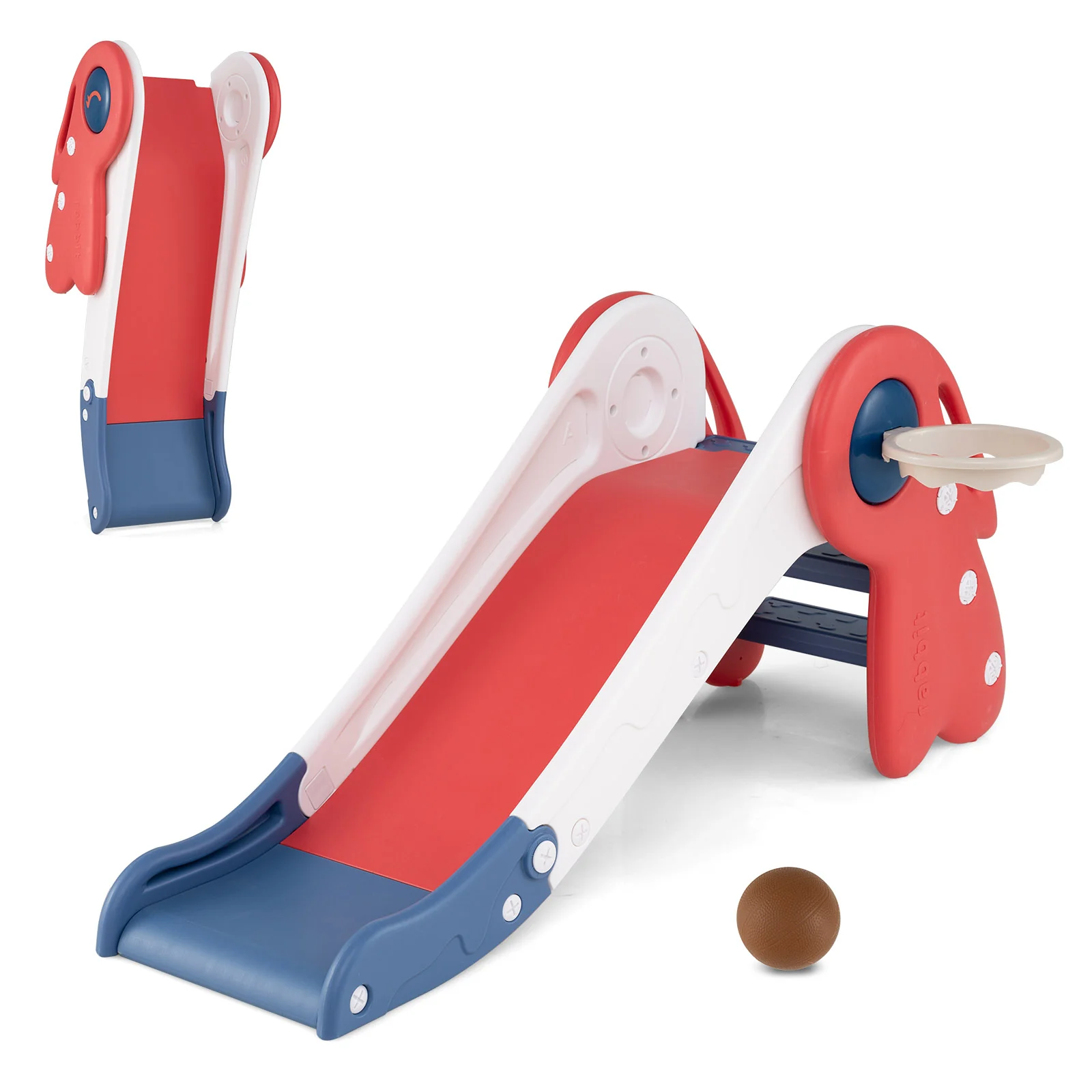 3 in 1 Toddler Slide Baby Slide Climber Playset with Basketball Hoop and Basketball - Image 2