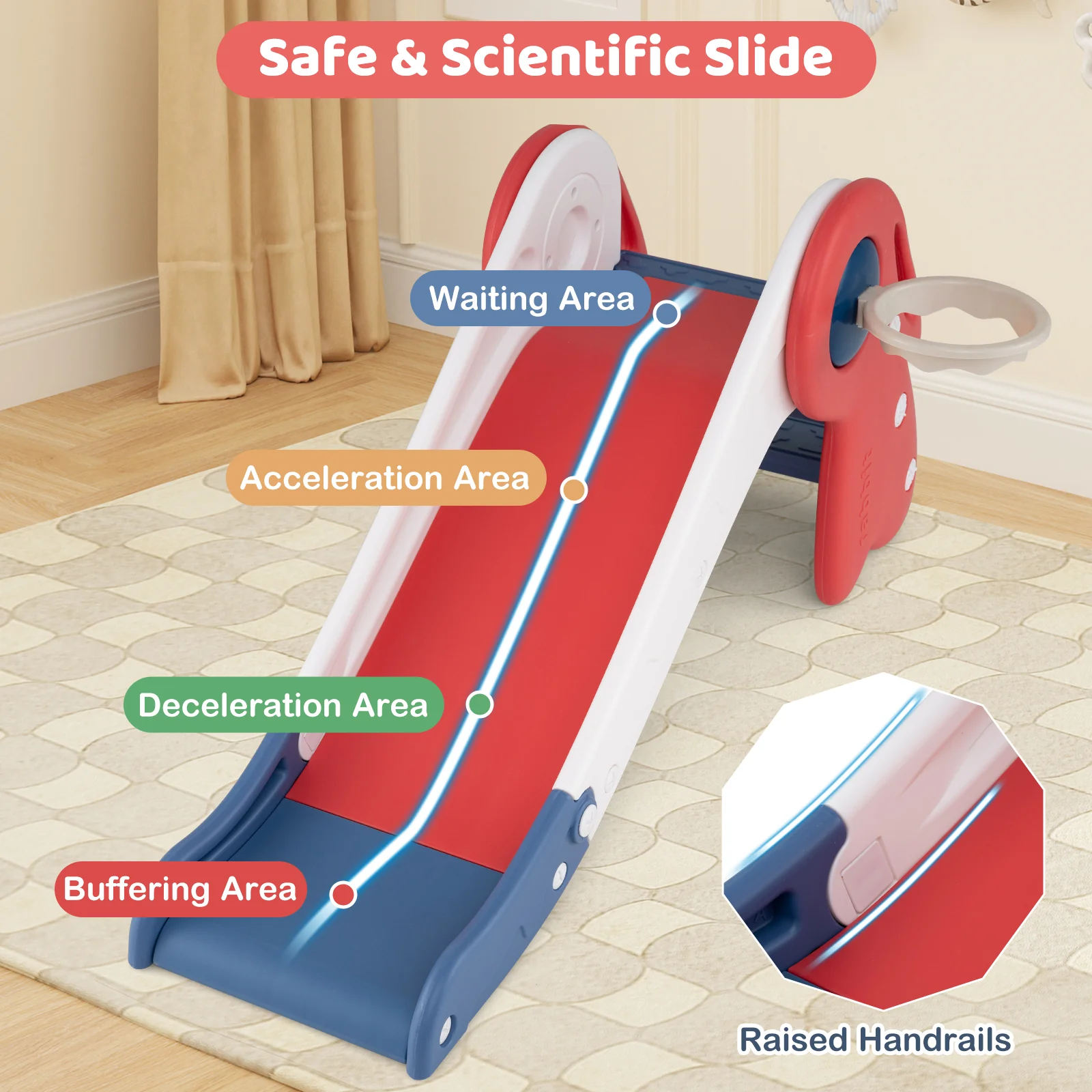 3 in 1 Toddler Slide Baby Slide Climber Playset with Basketball Hoop and Basketball - Image 6