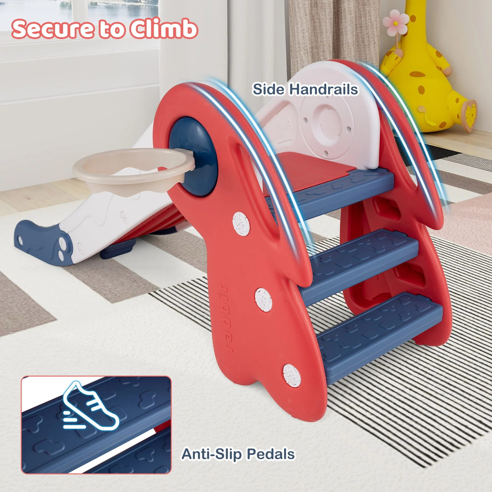 3 in 1 Toddler Slide Baby Slide Climber Playset with Basketball Hoop and Basketball - Image 7