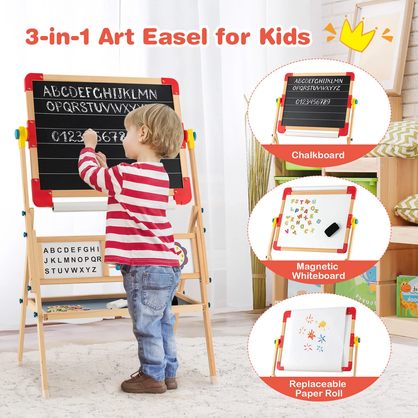 3-in-1 Wooden Art Easel for Kids with Drawing Paper Roll - Image 3
