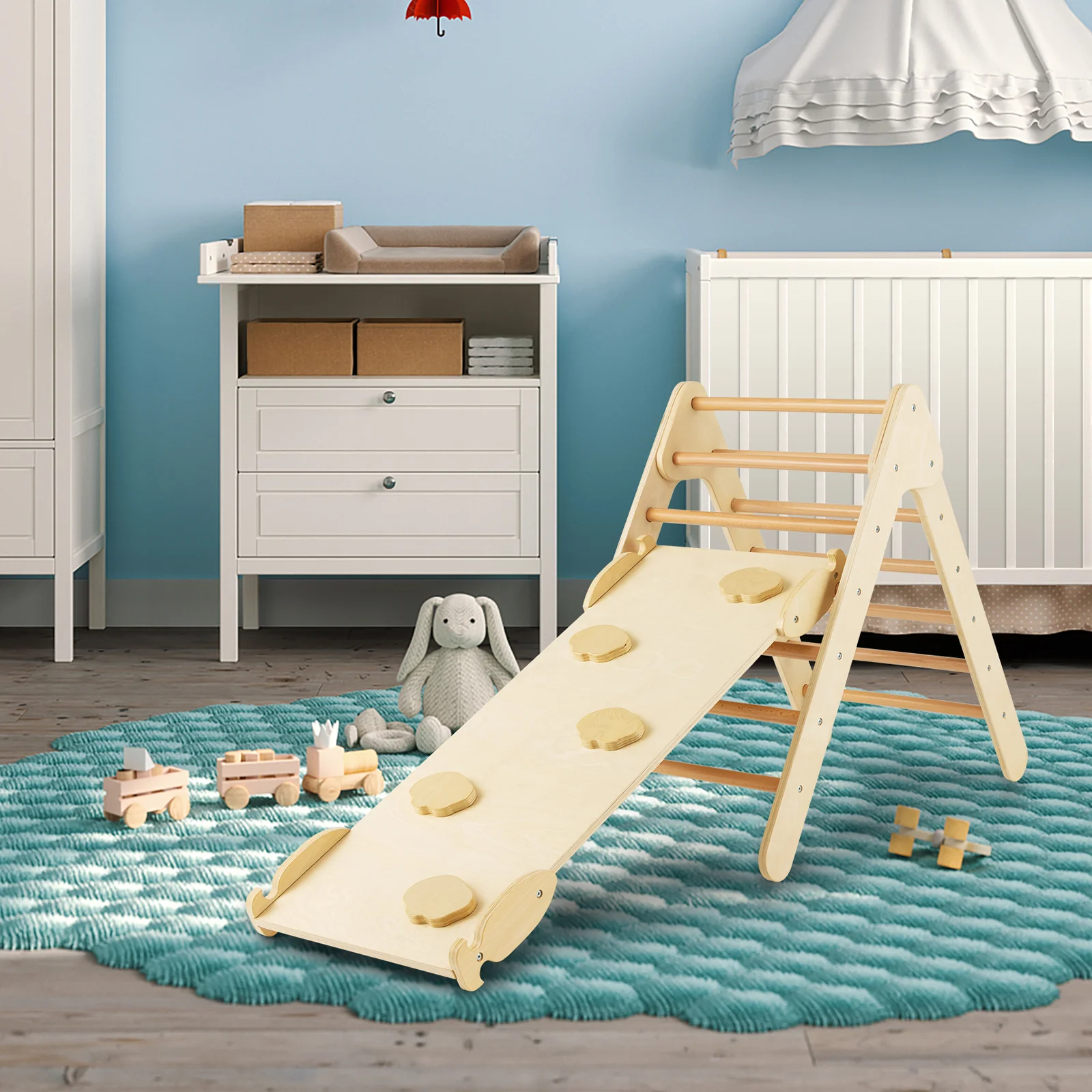 3-in-1 Wooden Climbing Triangle Set Triangle Climber with Ramp - Image 10