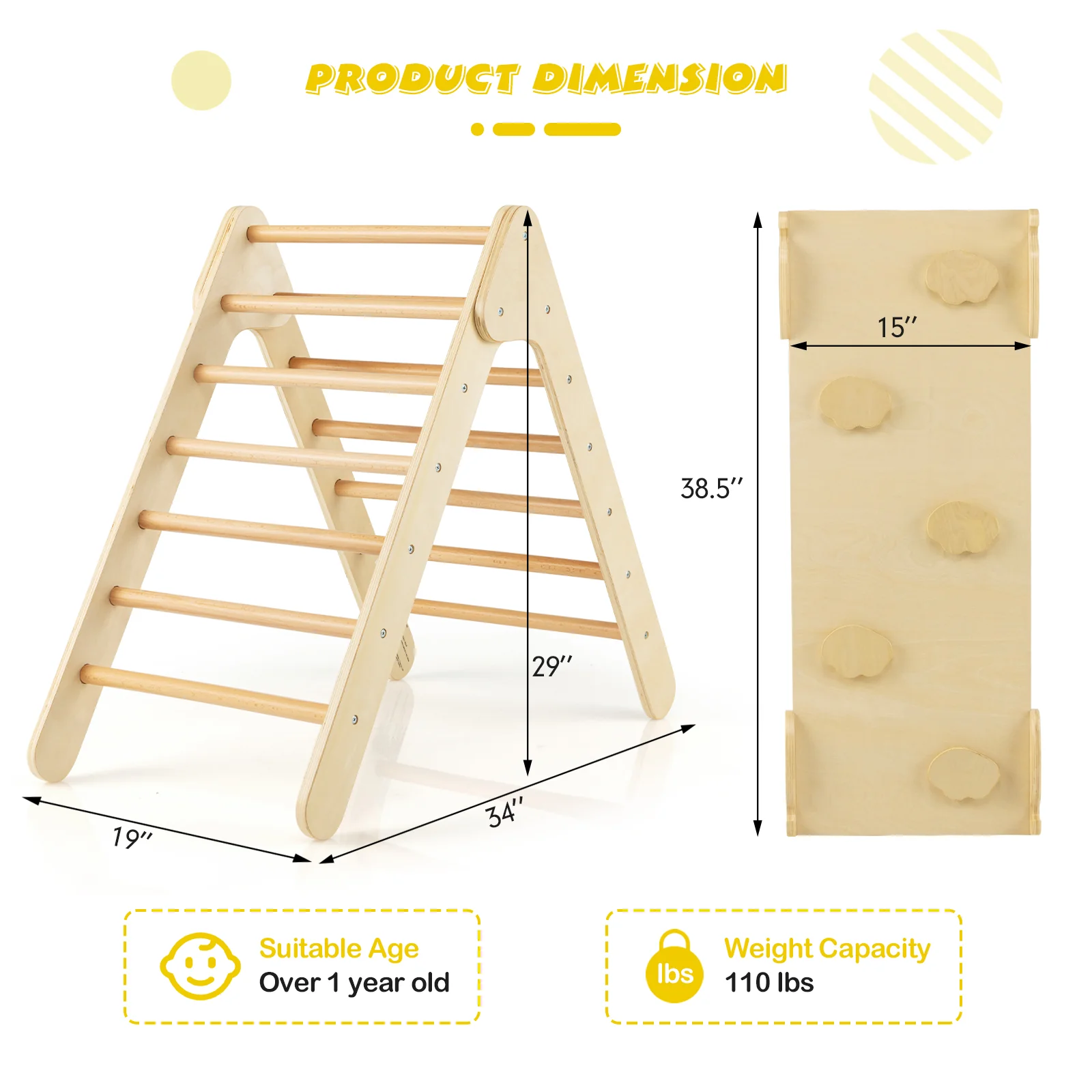 3-in-1 Wooden Climbing Triangle Set Triangle Climber with Ramp - Image 13