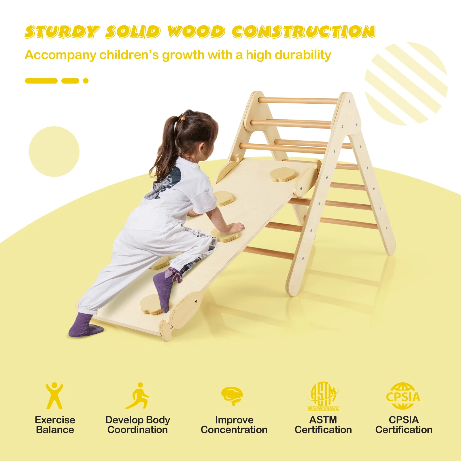 3-in-1 Wooden Climbing Triangle Set Triangle Climber with Ramp - Image 14