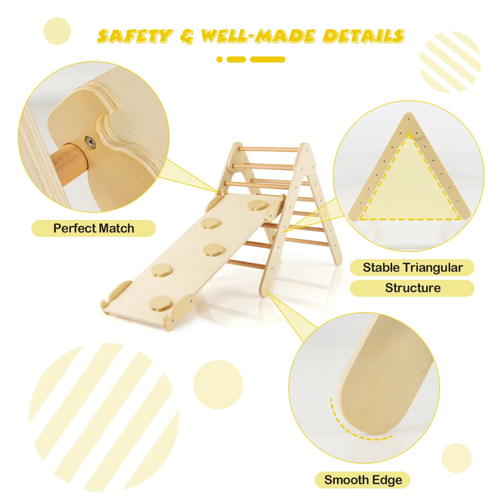 3-in-1 Wooden Climbing Triangle Set Triangle Climber with Ramp - Image 15