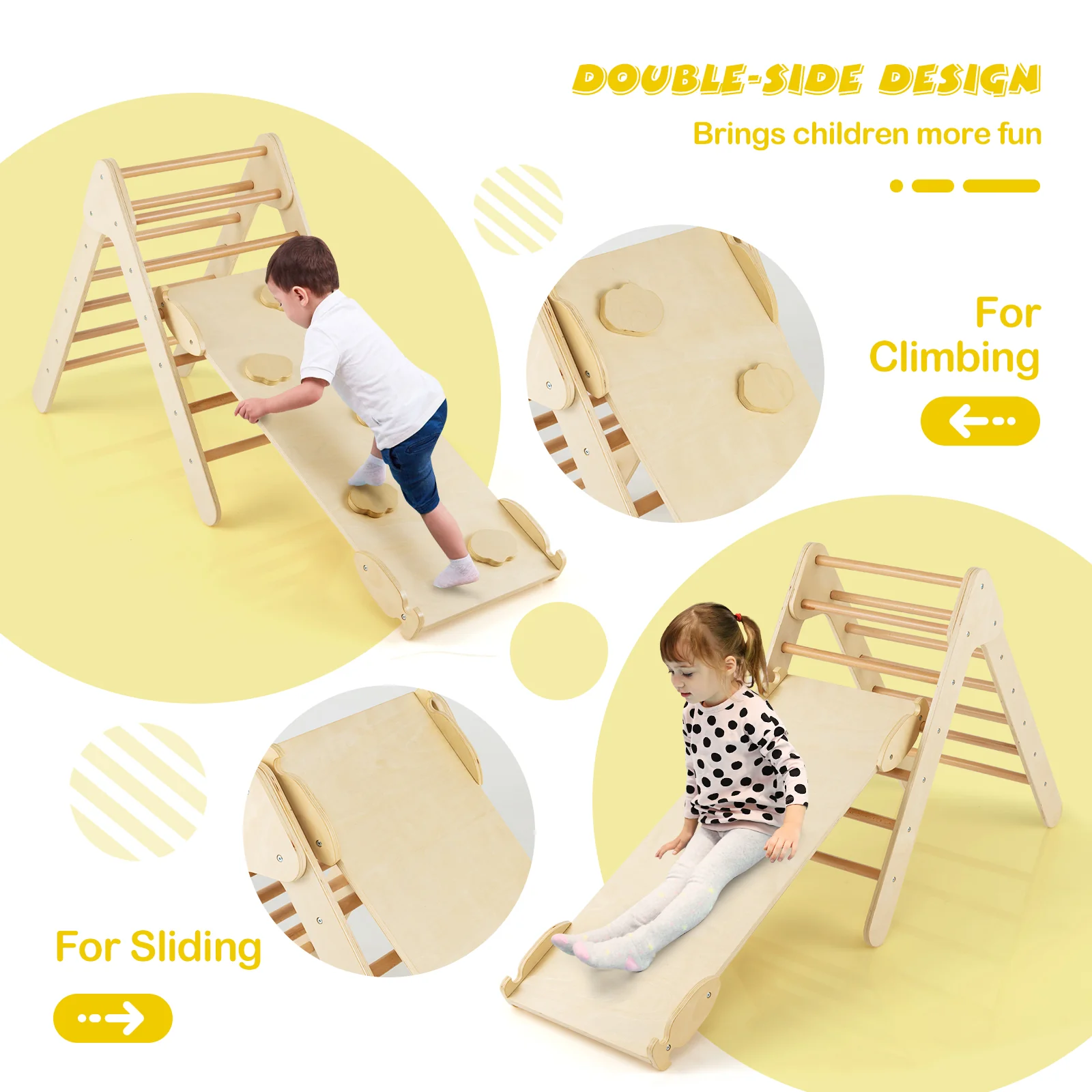 3-in-1 Wooden Climbing Triangle Set Triangle Climber with Ramp - Image 16