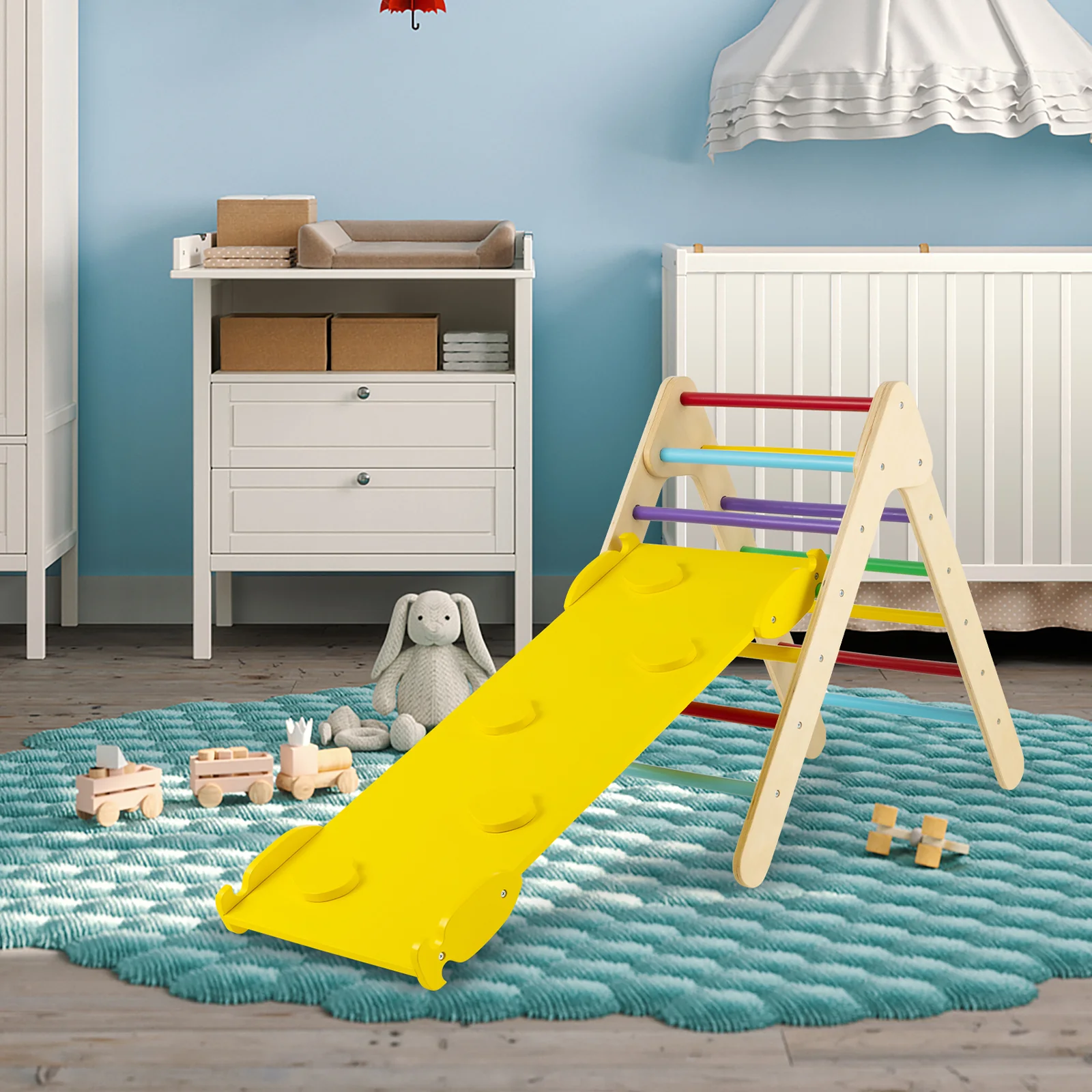 3-in-1 Wooden Climbing Triangle Set Triangle Climber with Ramp - Image 2