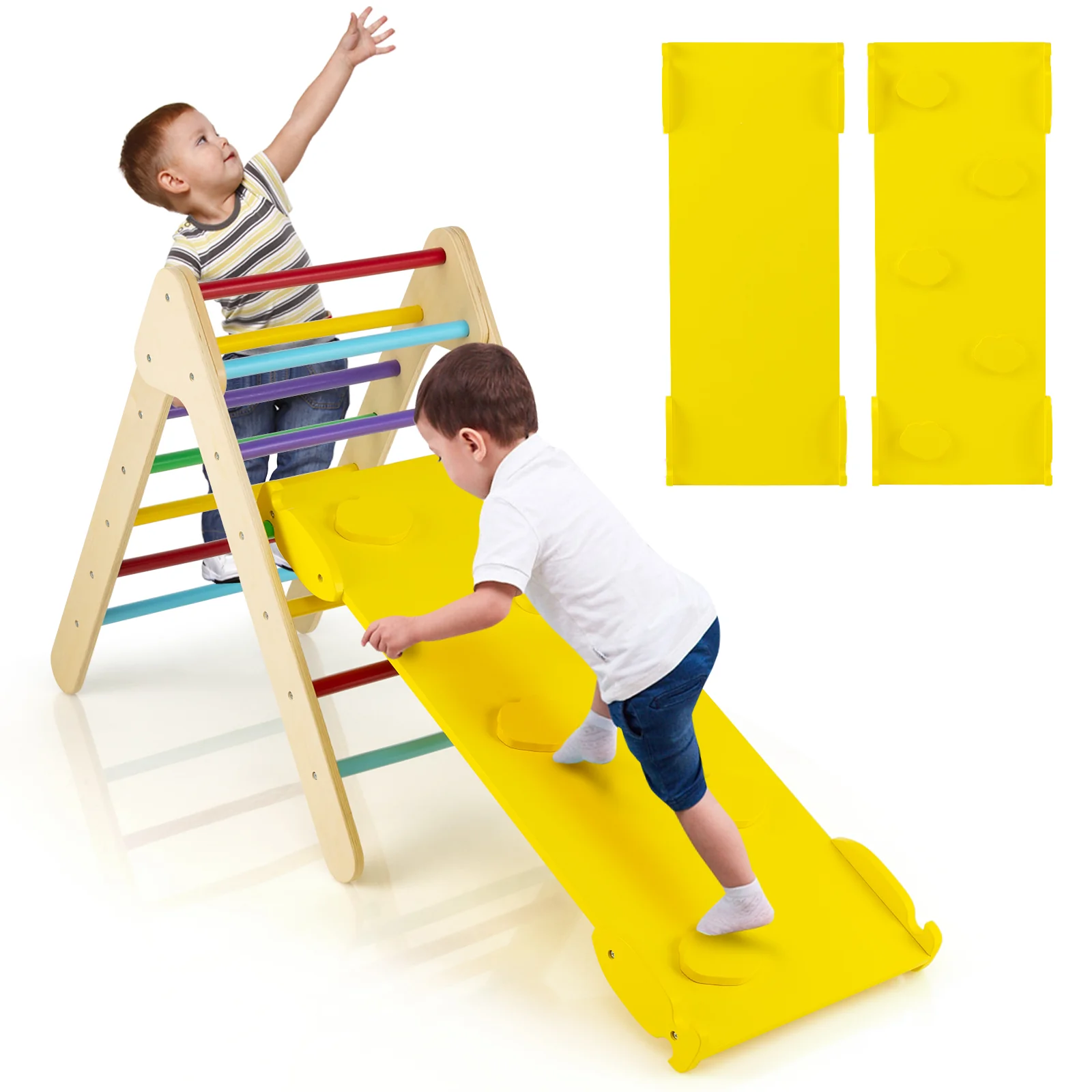 3-in-1 Wooden Climbing Triangle Set Triangle Climber with Ramp - Image 4