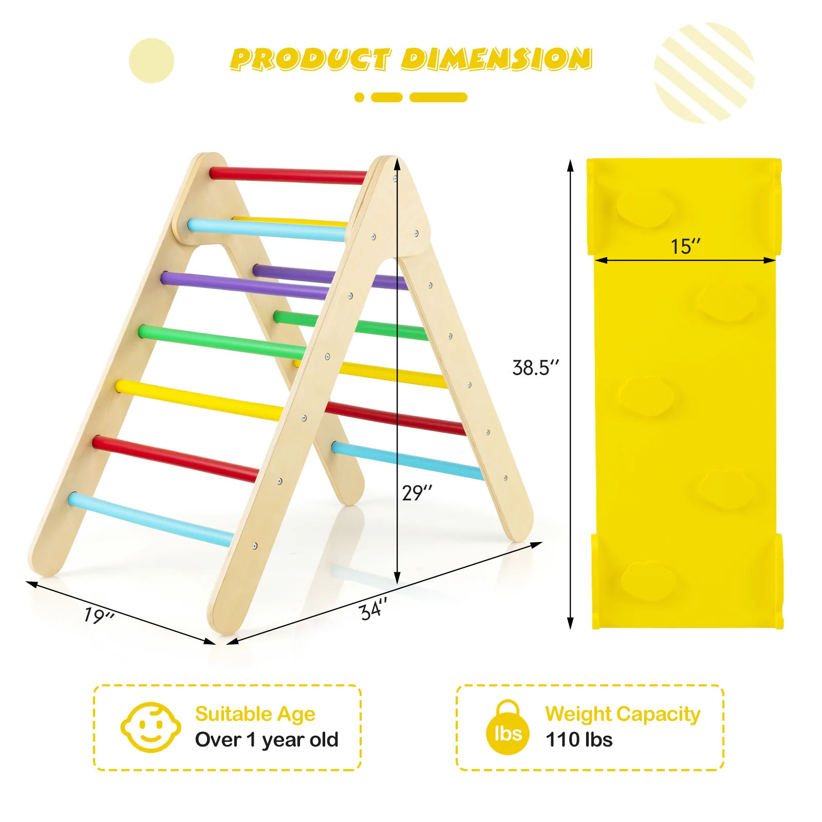 3-in-1 Wooden Climbing Triangle Set Triangle Climber with Ramp - Image 5