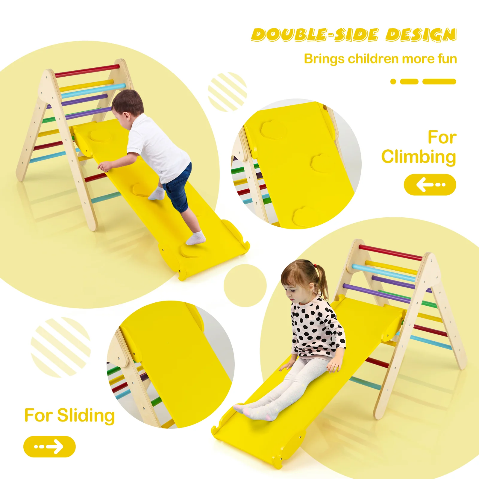 3-in-1 Wooden Climbing Triangle Set Triangle Climber with Ramp - Image 7