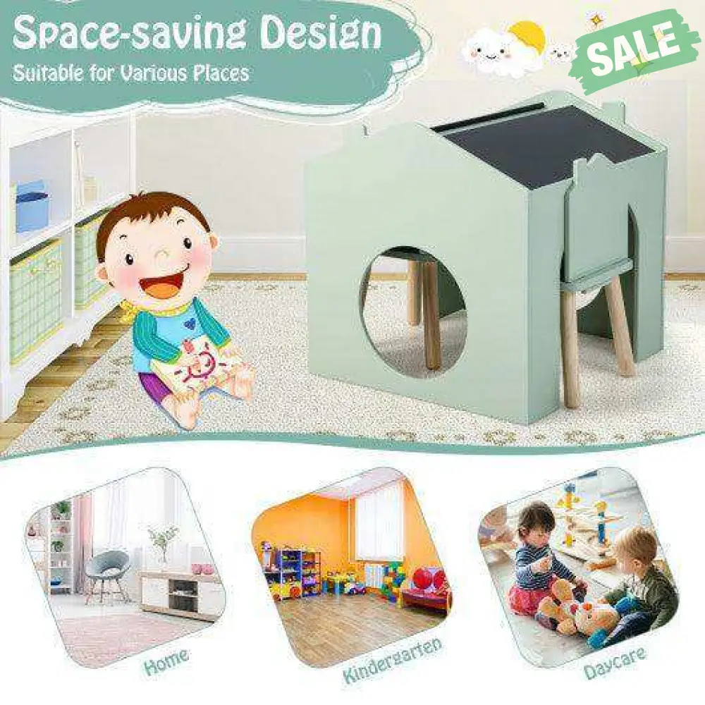 3 Pieces Wooden Kids Table and Chair Set-Green - Image 5