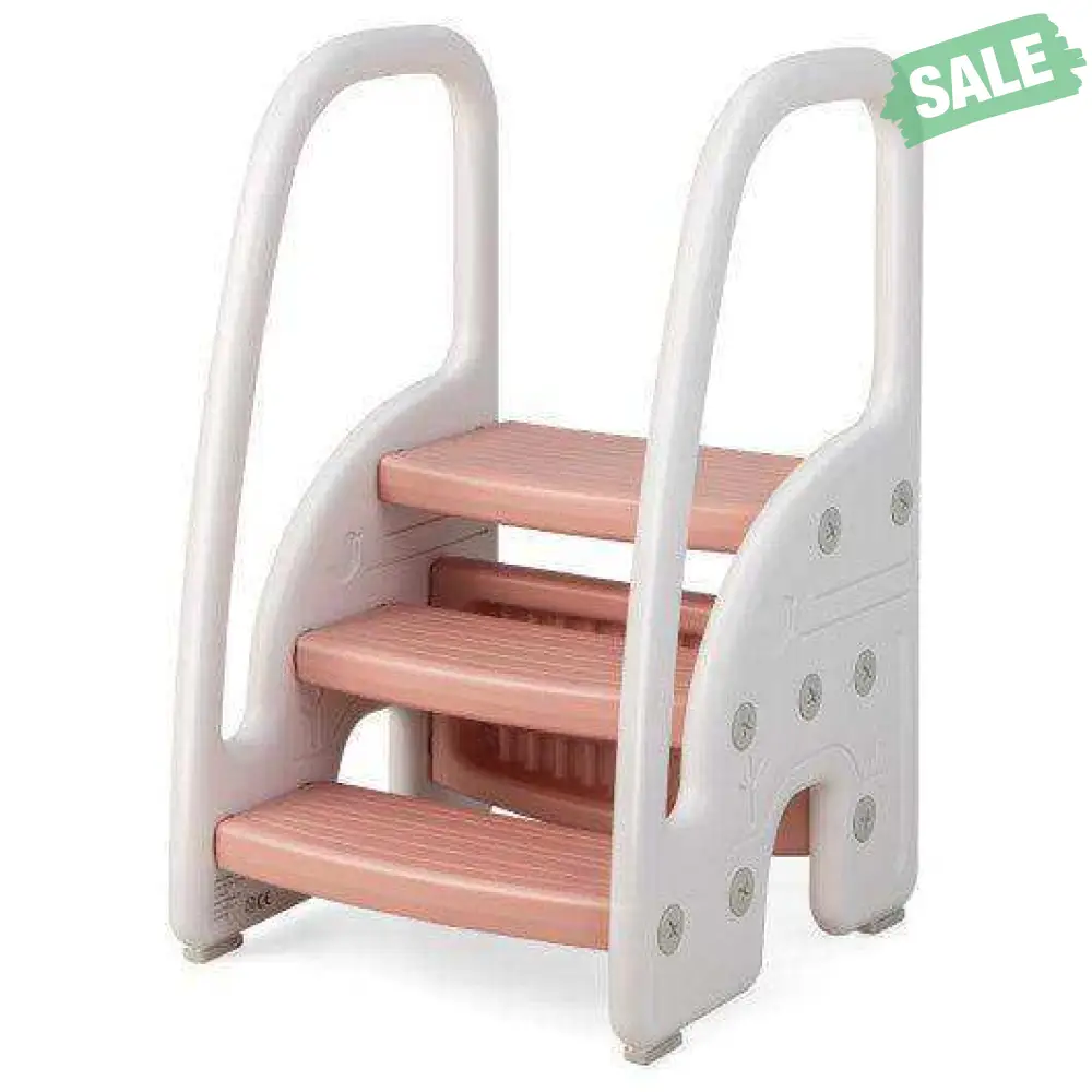 3-Step Stool with Safety Handles and Non-slip Pedals for Toddlers-Gray - Image 11