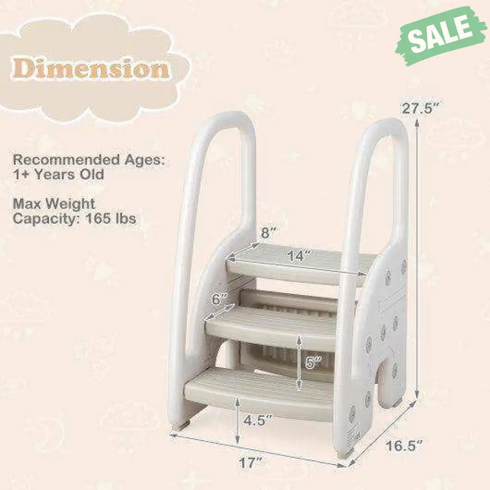 3-Step Stool with Safety Handles and Non-slip Pedals for Toddlers-Gray - Image 5
