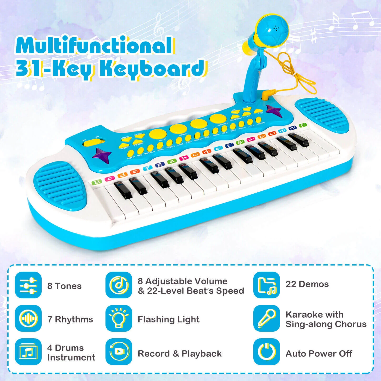 31-Key Kids Piano Keyboard Toy with Microphone and Multiple Sounds for Age 3+ - Image 8
