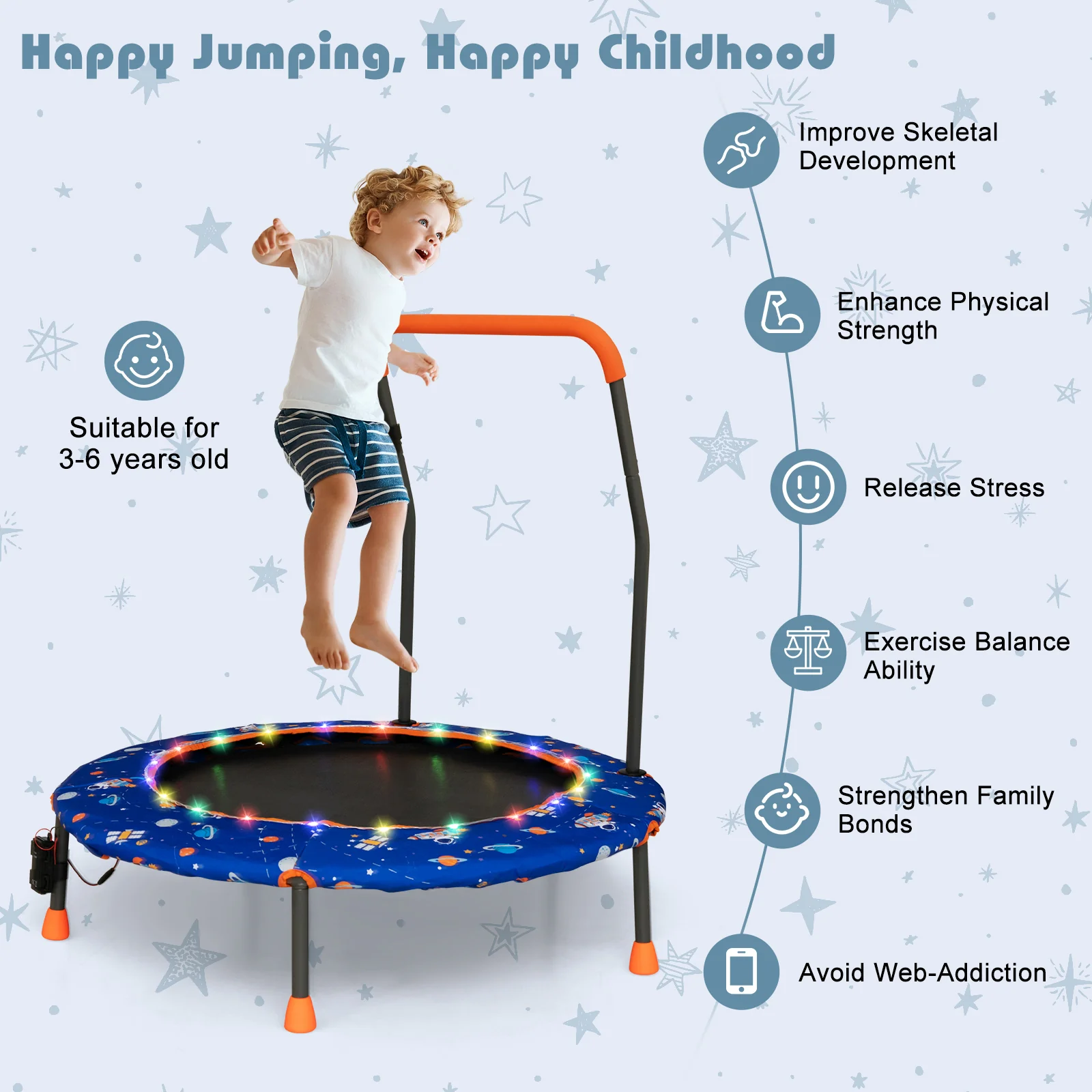 36 Inch Mini Trampoline with Colorful LED Lights and Bluetooth Speaker - Image 15