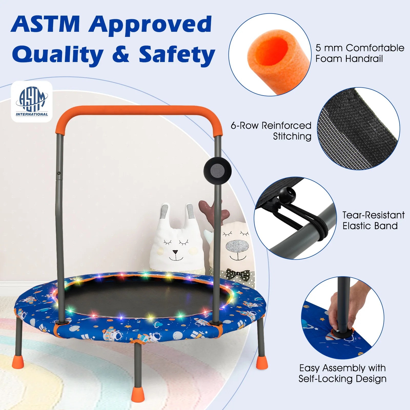 36 Inch Mini Trampoline with Colorful LED Lights and Bluetooth Speaker - Image 16