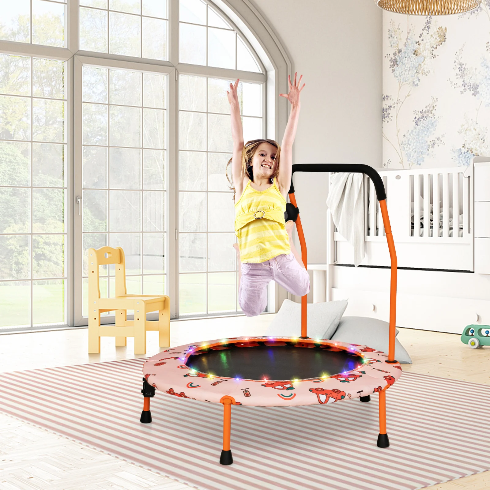 36 Inch Mini Trampoline with Colorful LED Lights and Bluetooth Speaker - Image 17