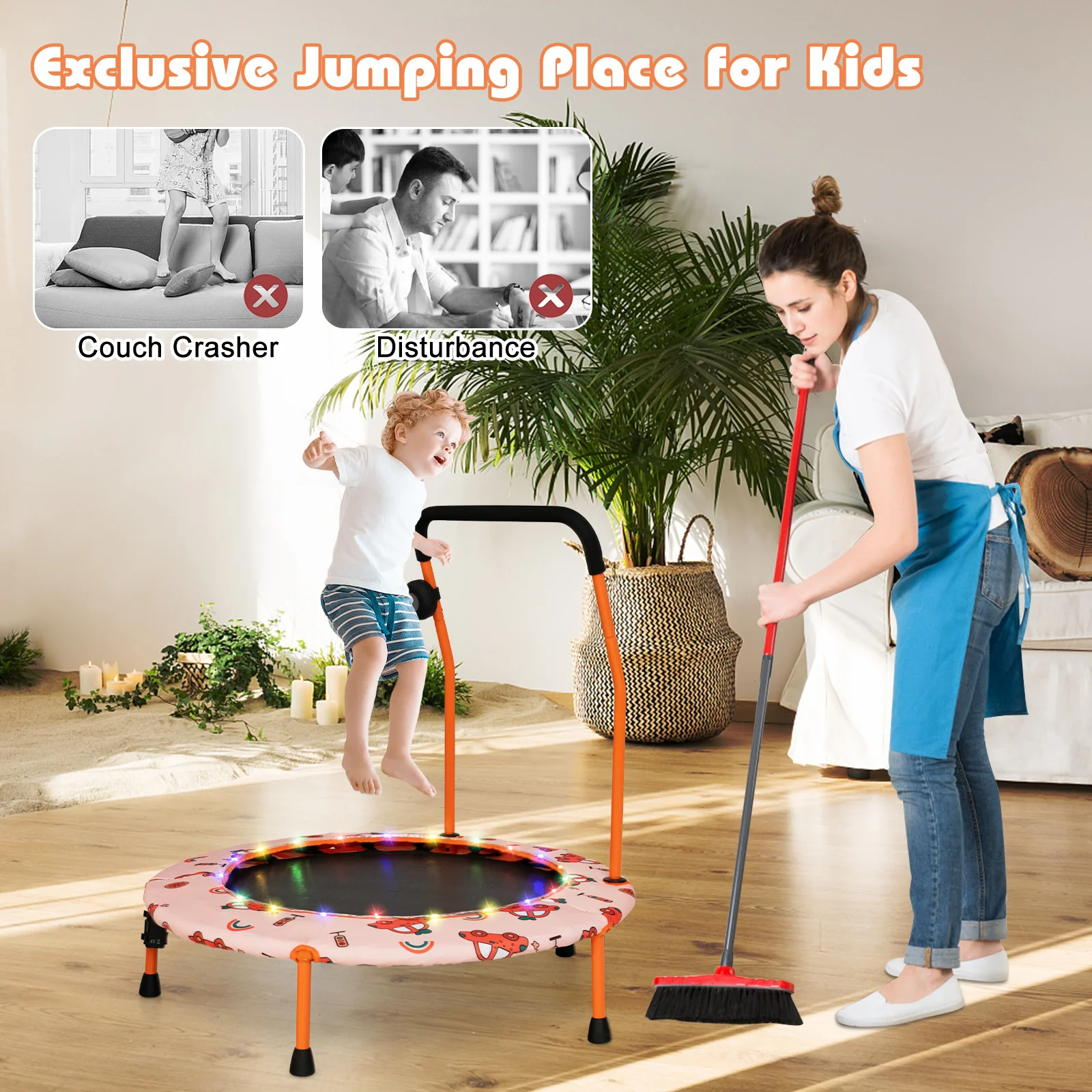 36 Inch Mini Trampoline with Colorful LED Lights and Bluetooth Speaker - Image 18