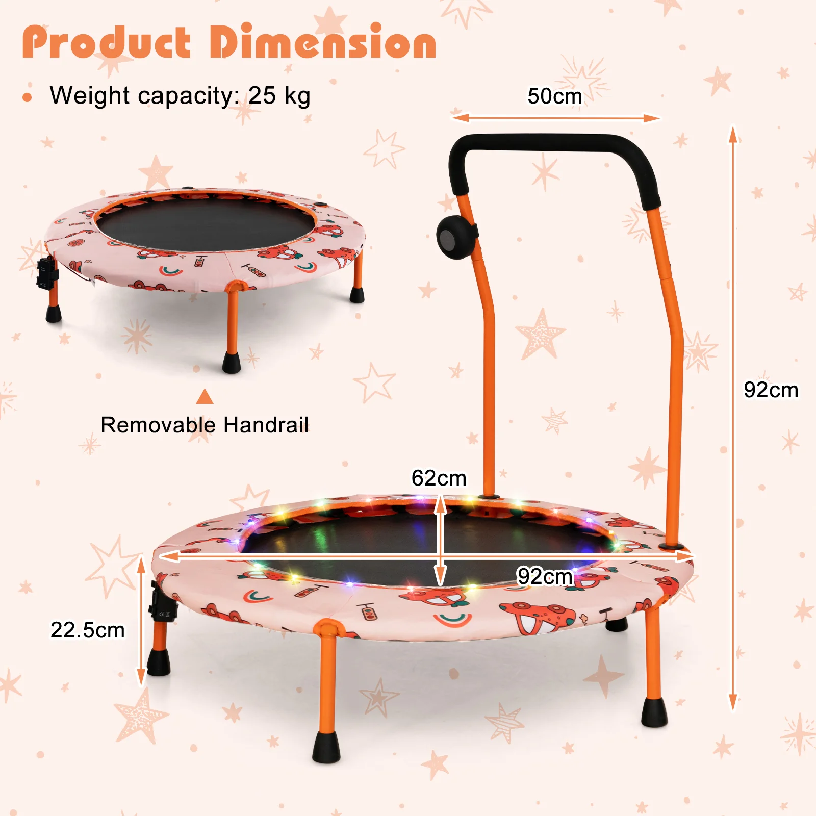 36 Inch Mini Trampoline with Colorful LED Lights and Bluetooth Speaker - Image 21