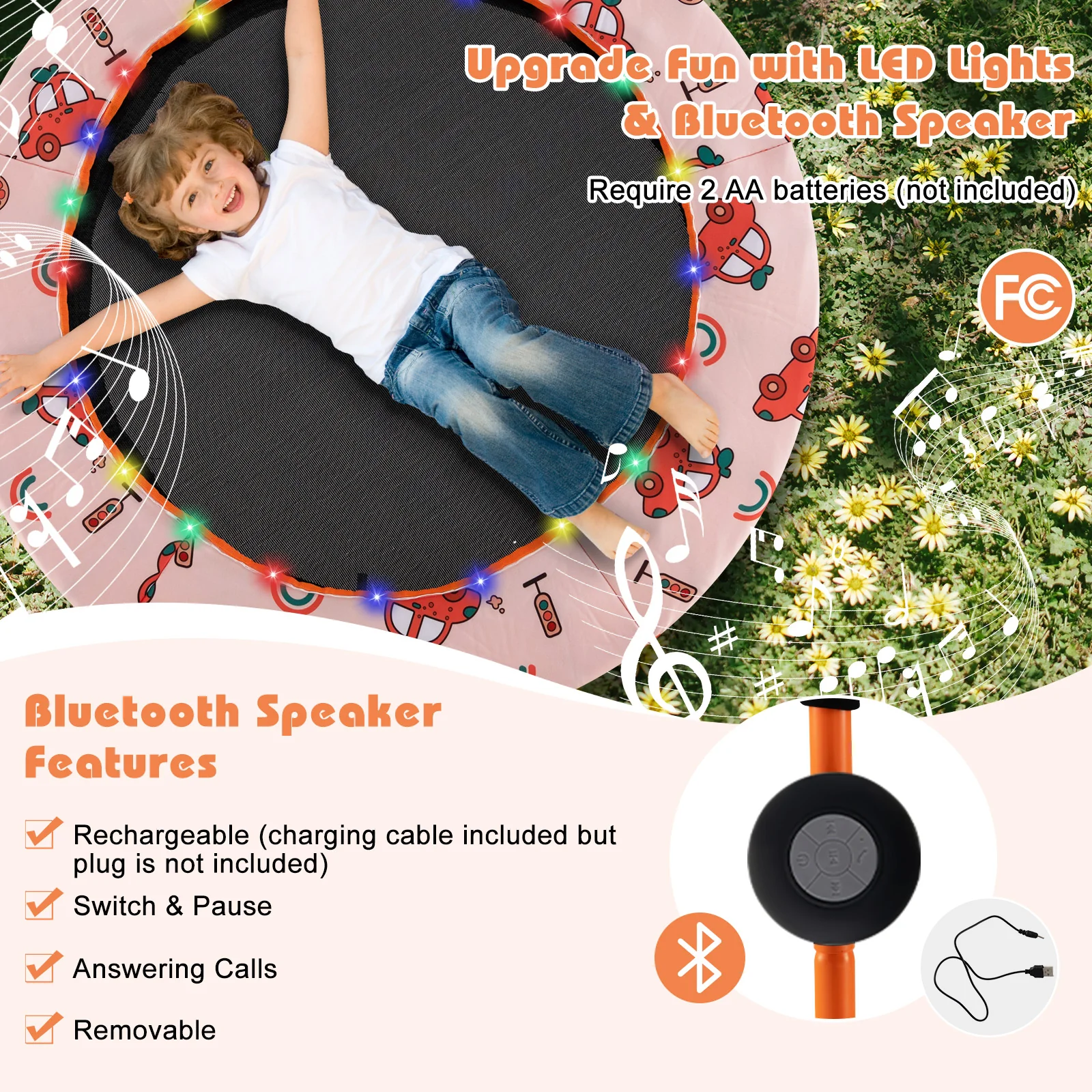 36 Inch Mini Trampoline with Colorful LED Lights and Bluetooth Speaker - Image 22