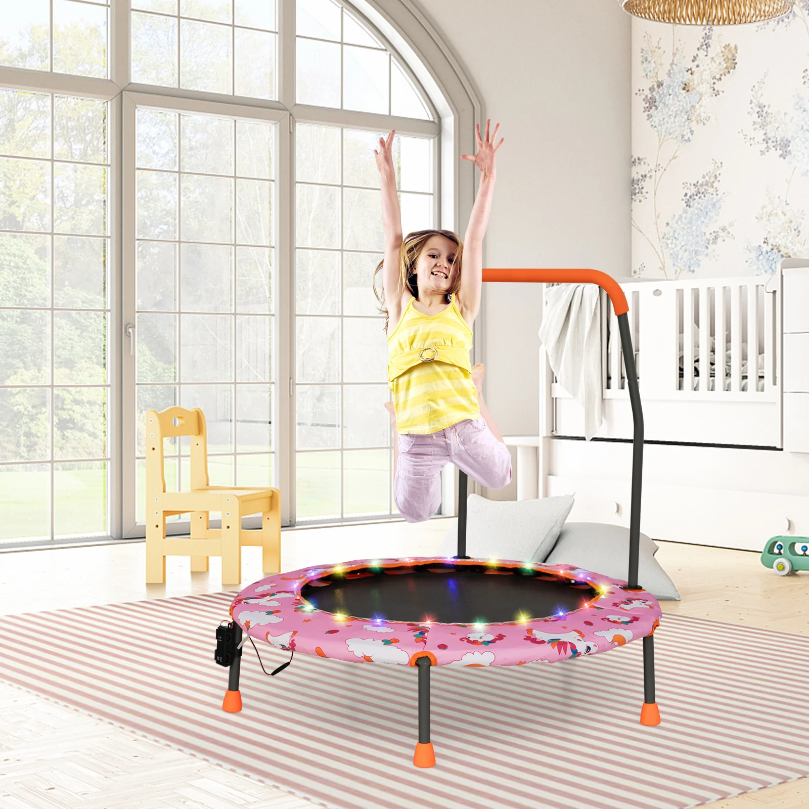 36 Inch Mini Trampoline with Colorful LED Lights and Bluetooth Speaker - Image 25