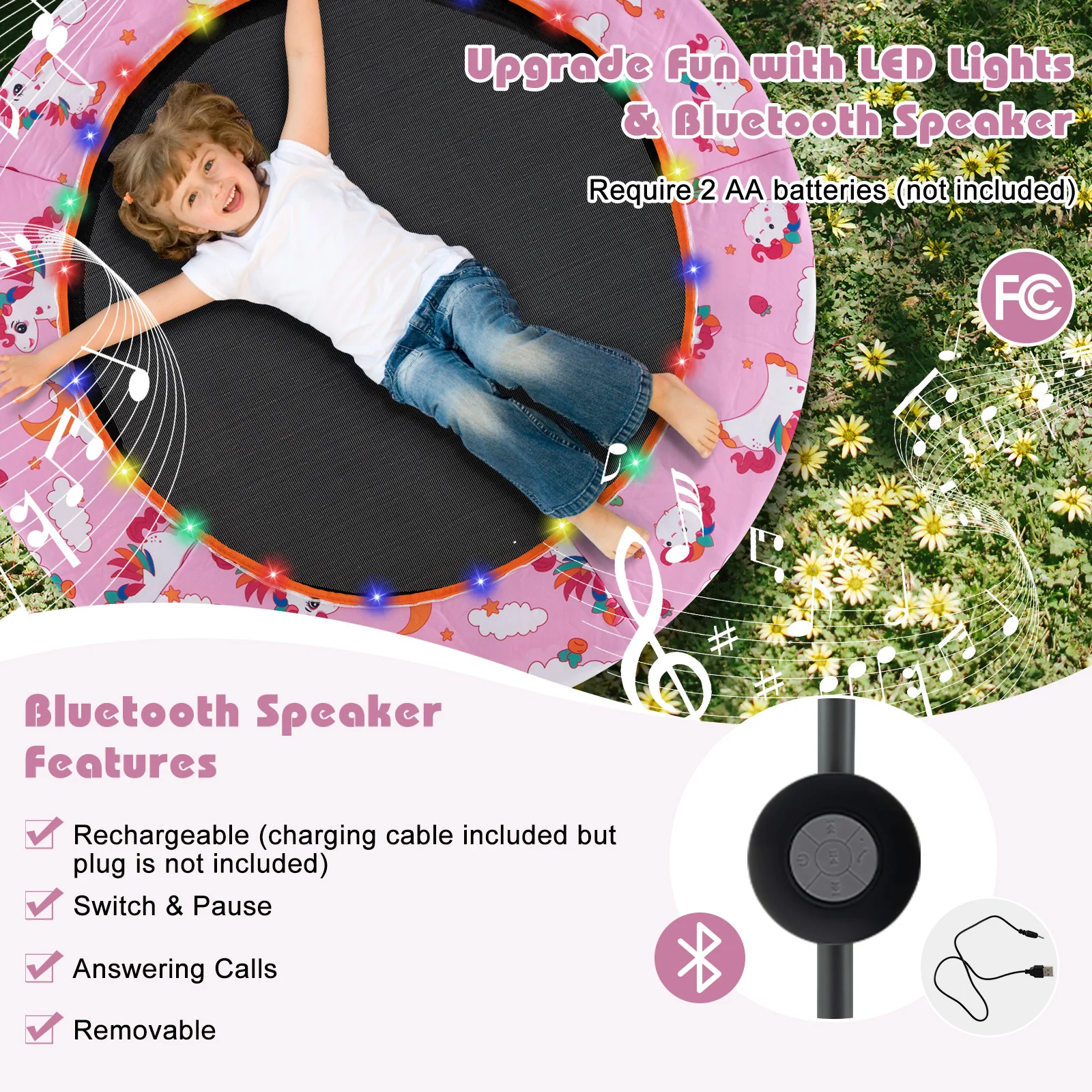 36 Inch Mini Trampoline with Colorful LED Lights and Bluetooth Speaker - Image 30