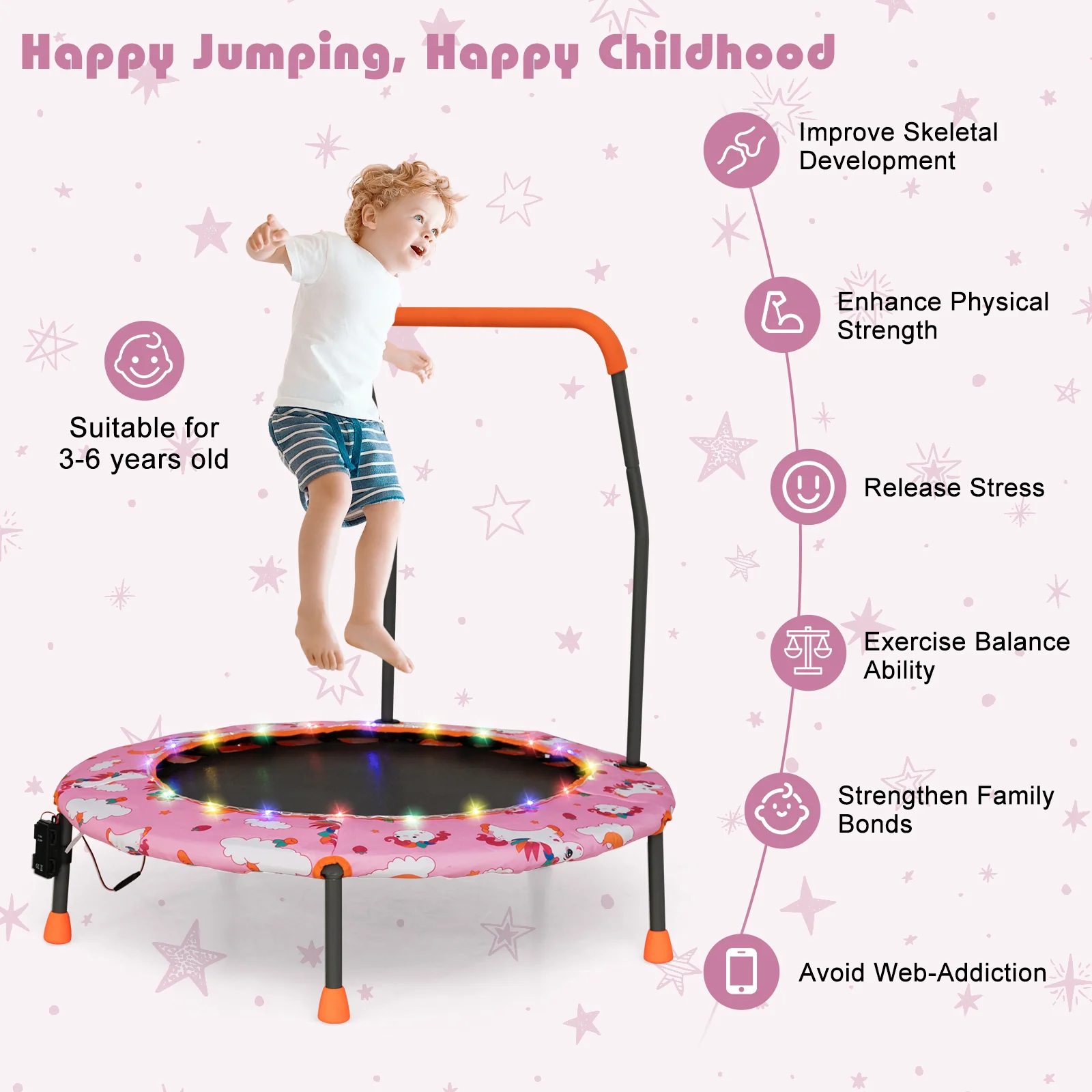 36 Inch Mini Trampoline with Colorful LED Lights and Bluetooth Speaker - Image 31