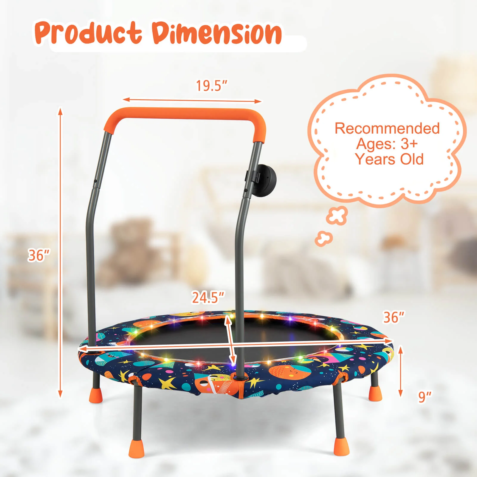 36 Inch Mini Trampoline with Colorful LED Lights and Bluetooth Speaker - Image 5